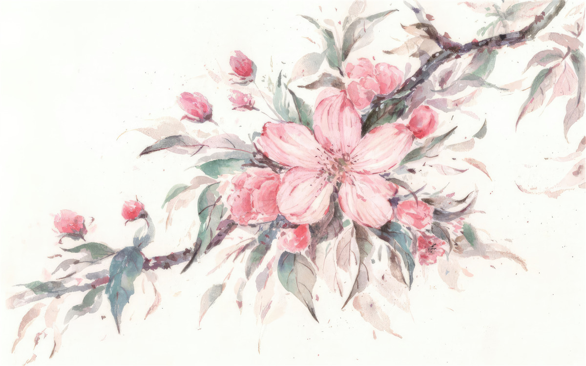 Fototapet ramură cu o floare roz înflorită