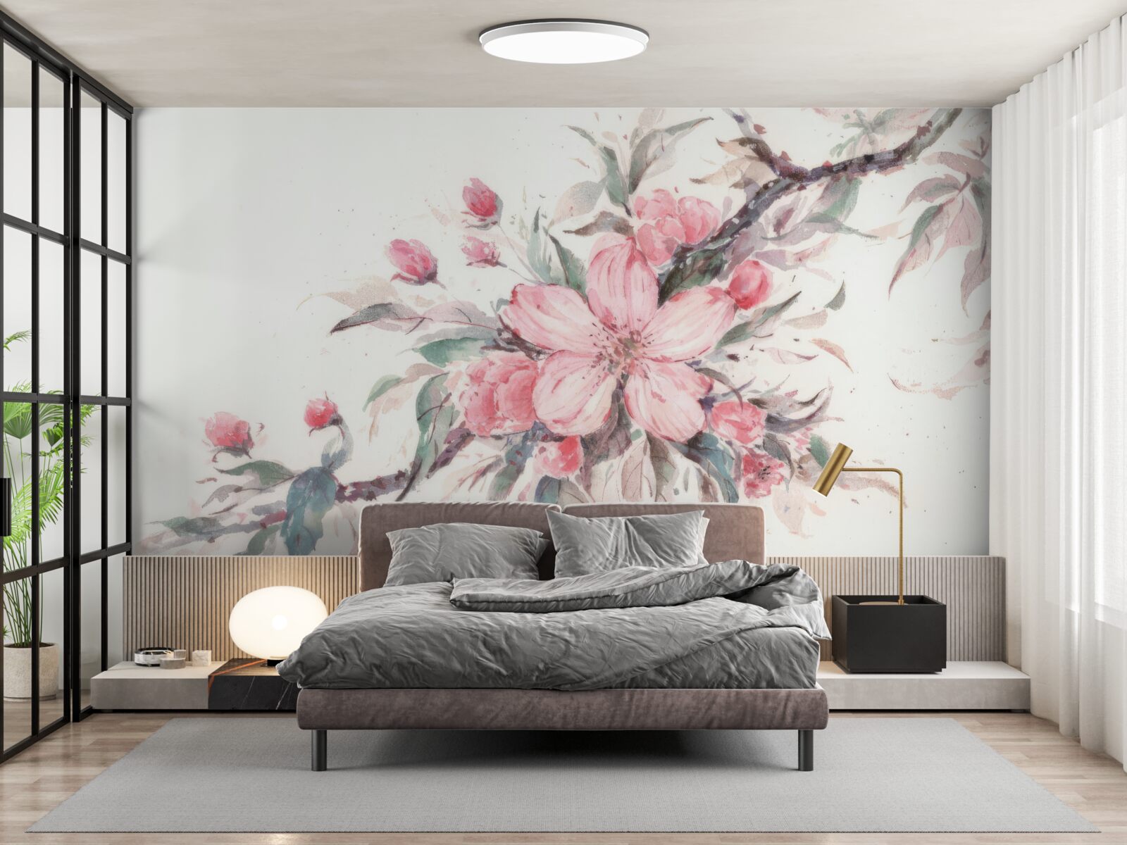 Fototapet ramură cu o floare roz înflorită