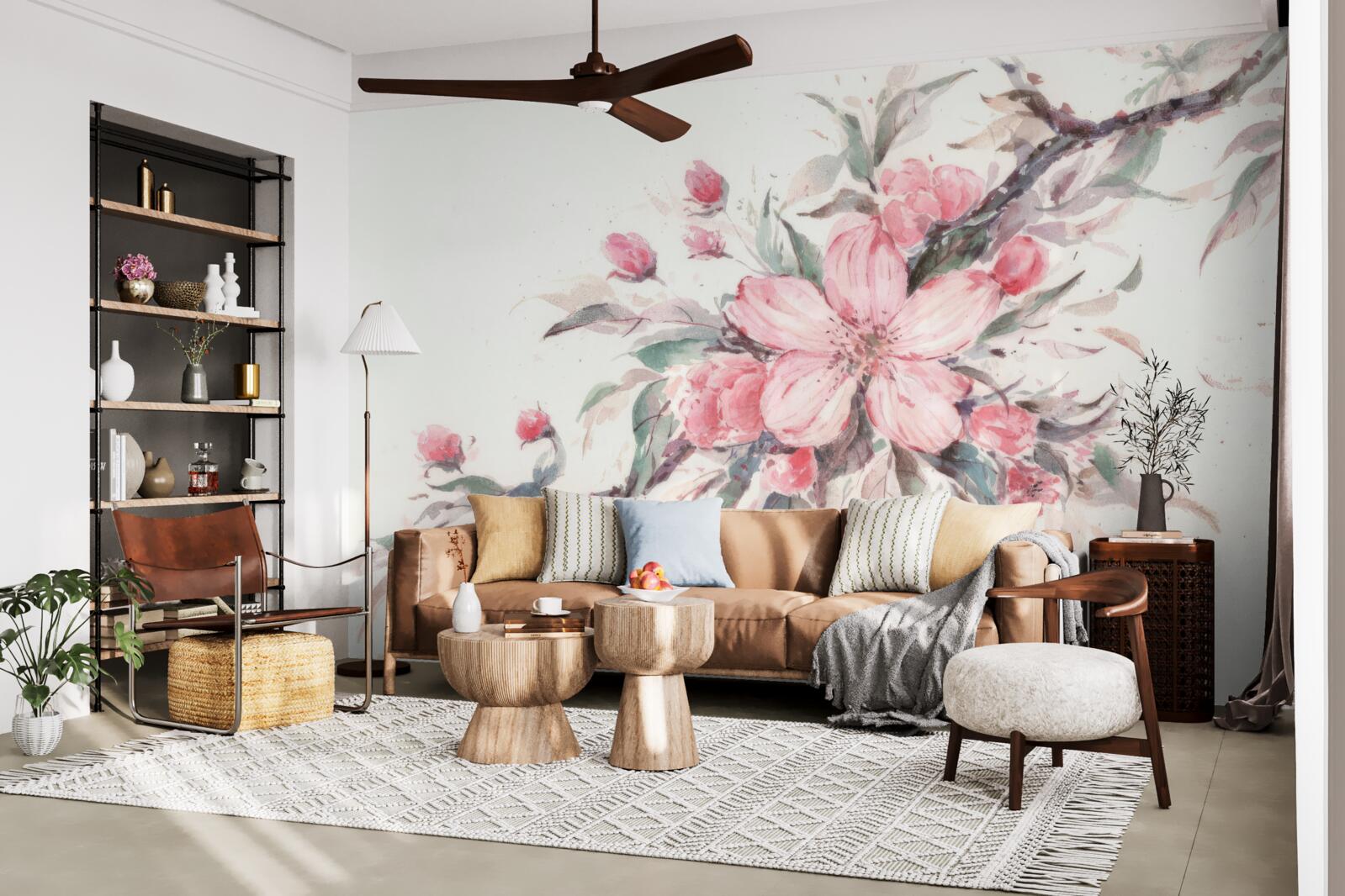 Fototapet ramură cu o floare roz înflorită