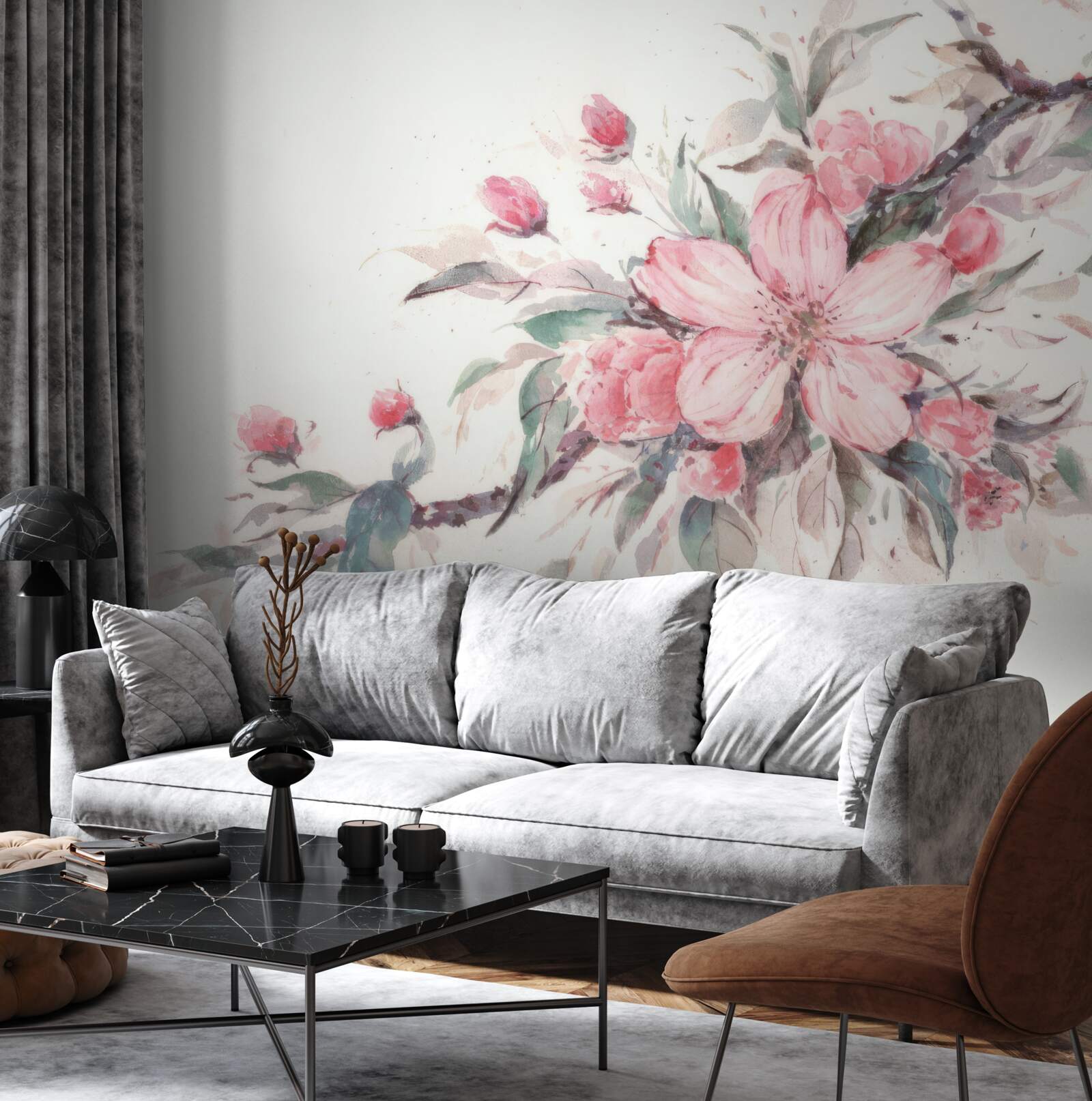 Fototapet ramură cu o floare roz înflorită