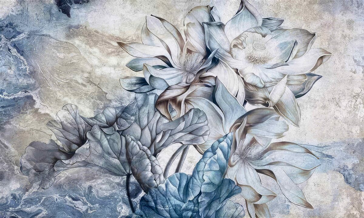 Fototapet flori care descriu iluzia de ochi albaștri