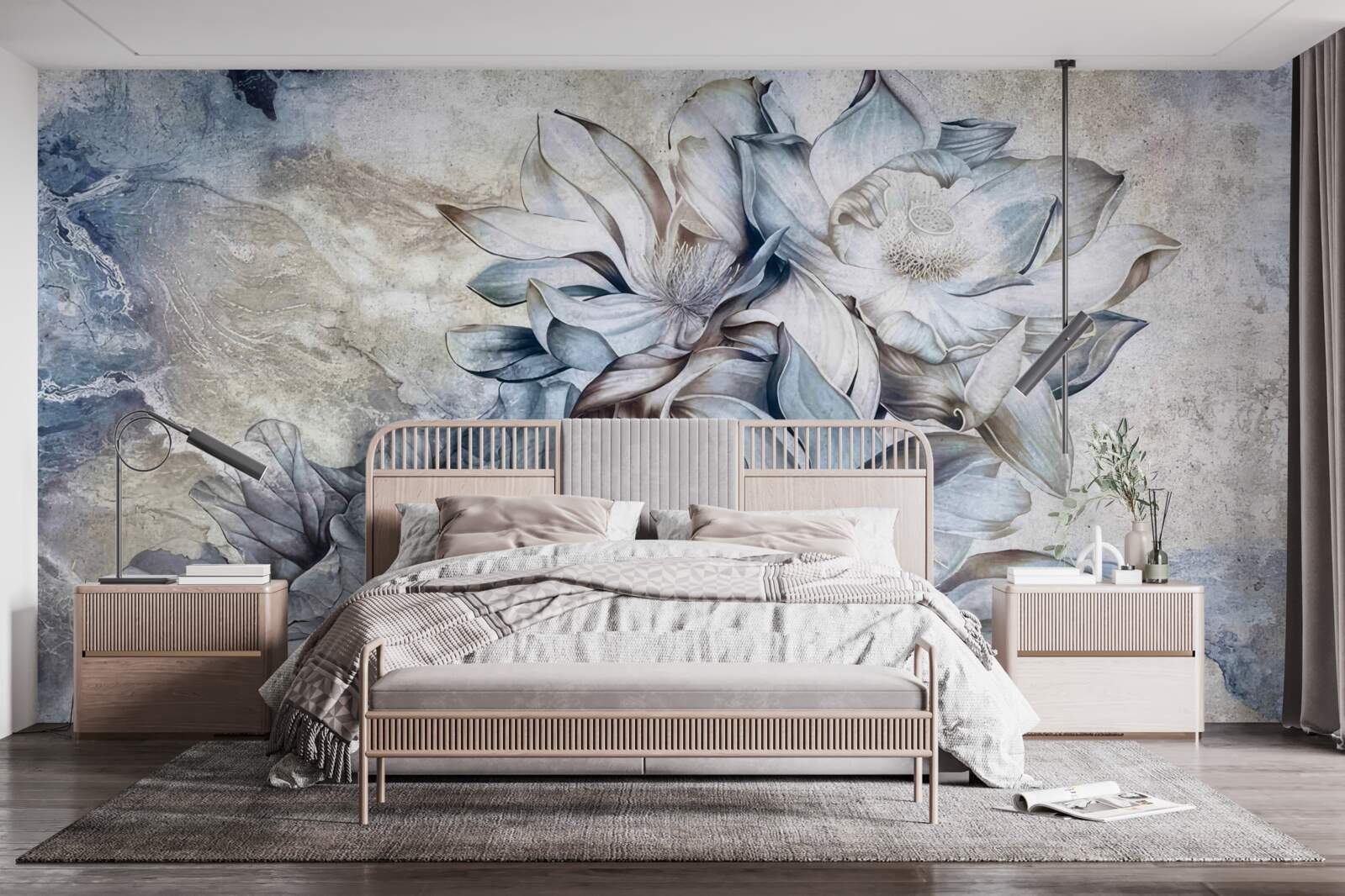 Fototapet flori care descriu iluzia de ochi albaștri