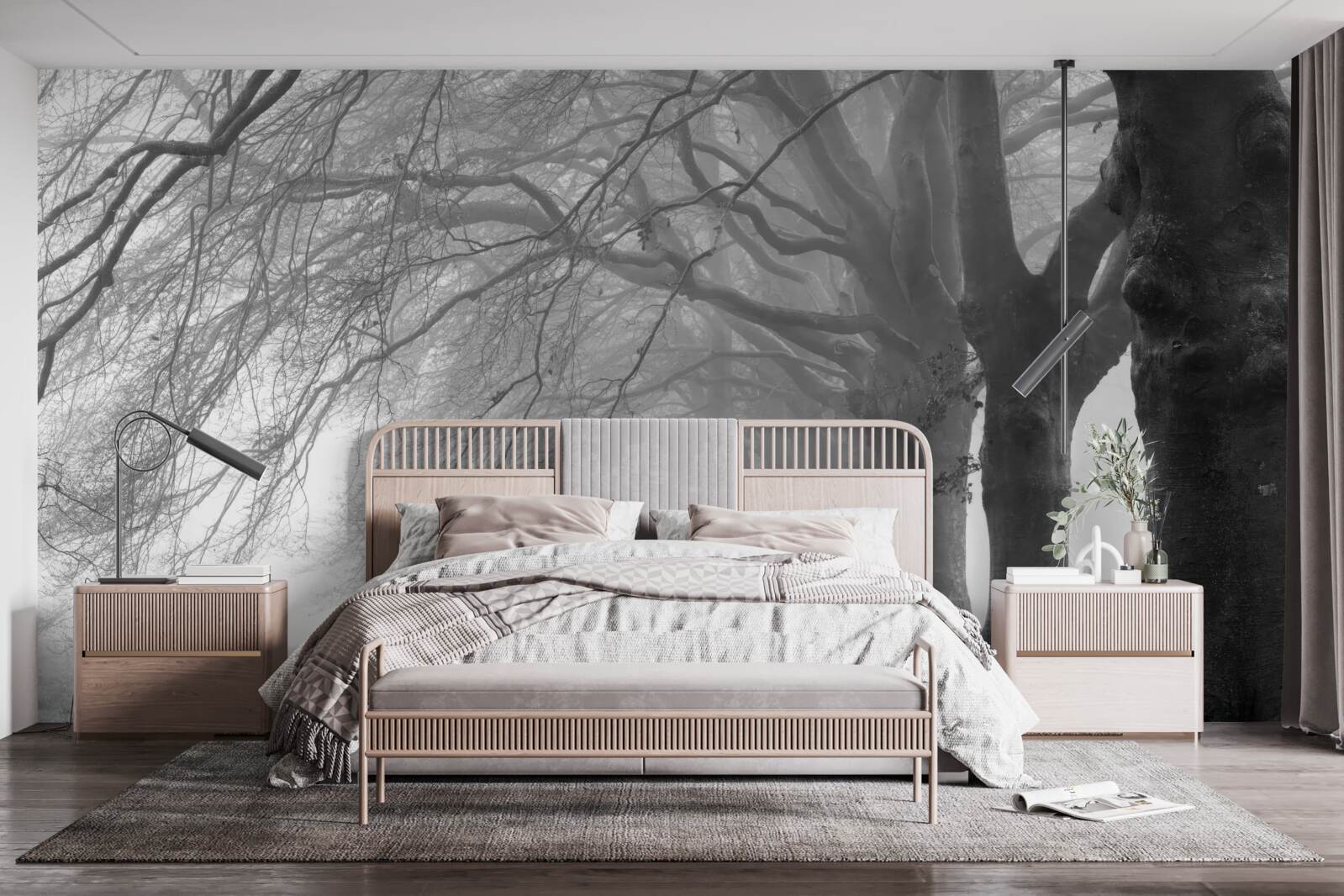 Fototapet pădure cețoasă acoperită cu copaci