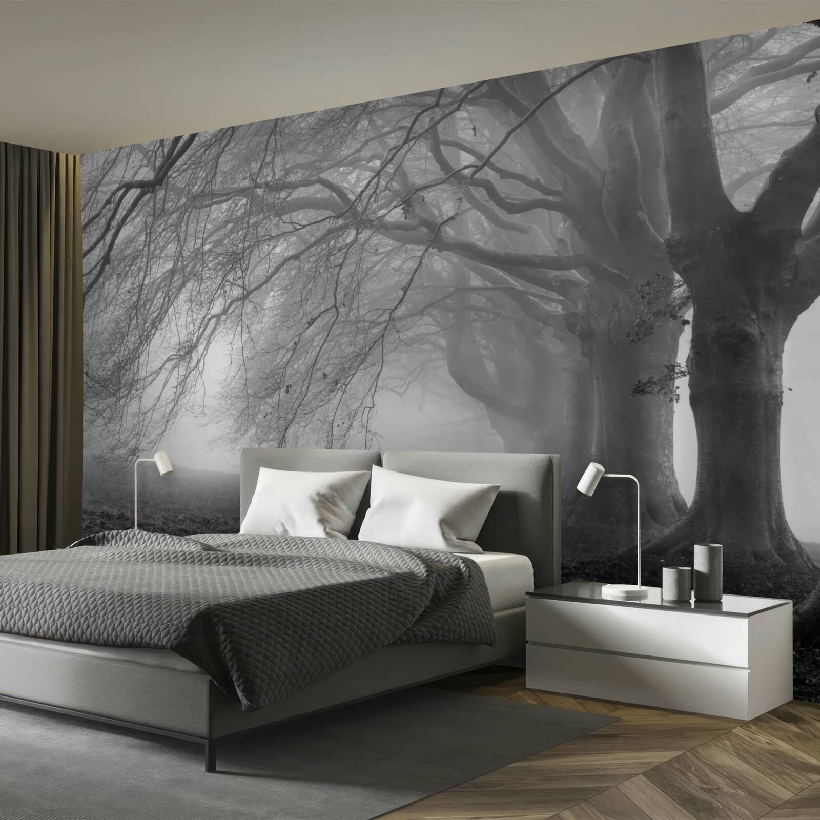 Fototapet pădure cețoasă acoperită cu copaci