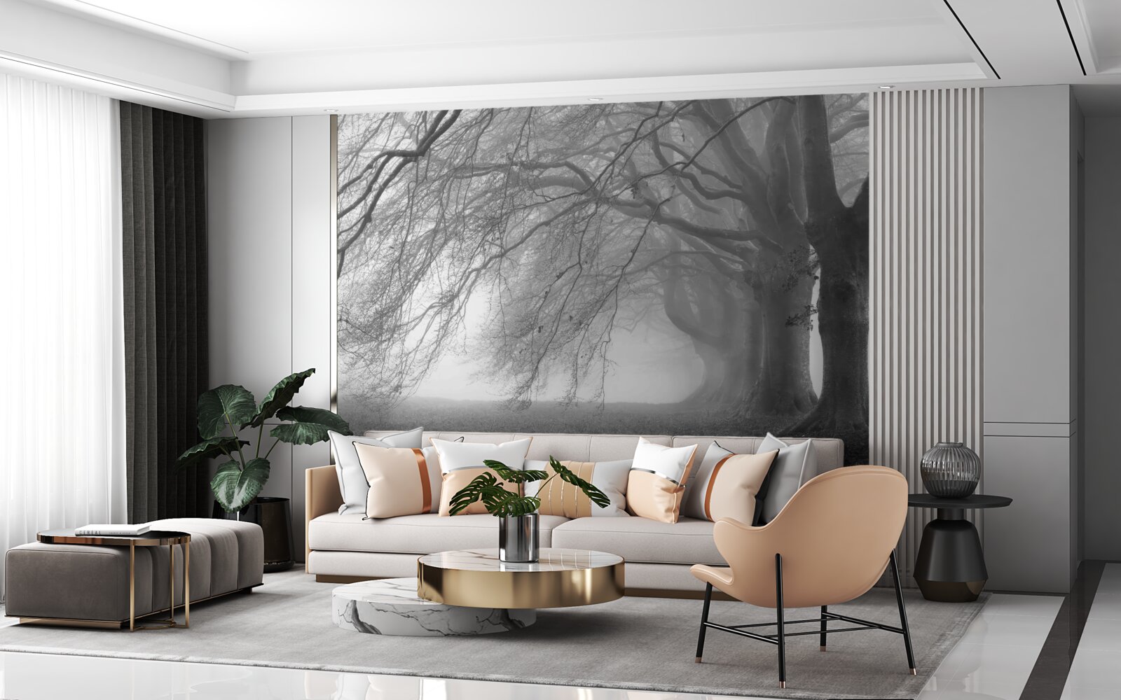 Fototapet pădure cețoasă acoperită cu copaci