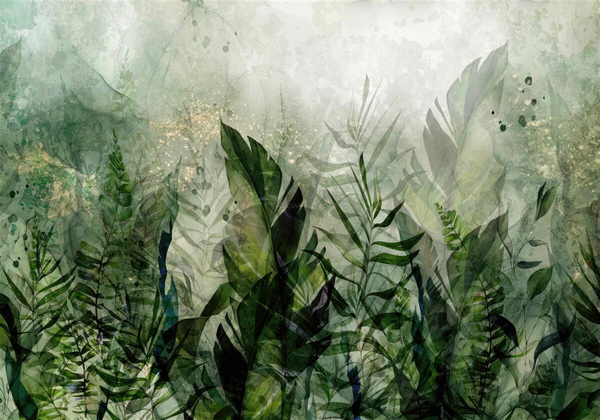 Fototapet frunze verzi într-un stil abstract