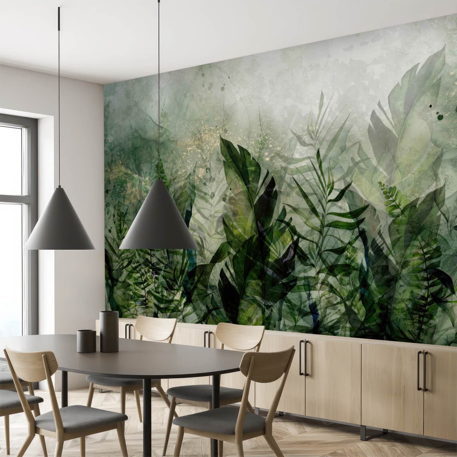 Fototapet frunze verzi într-un stil abstract