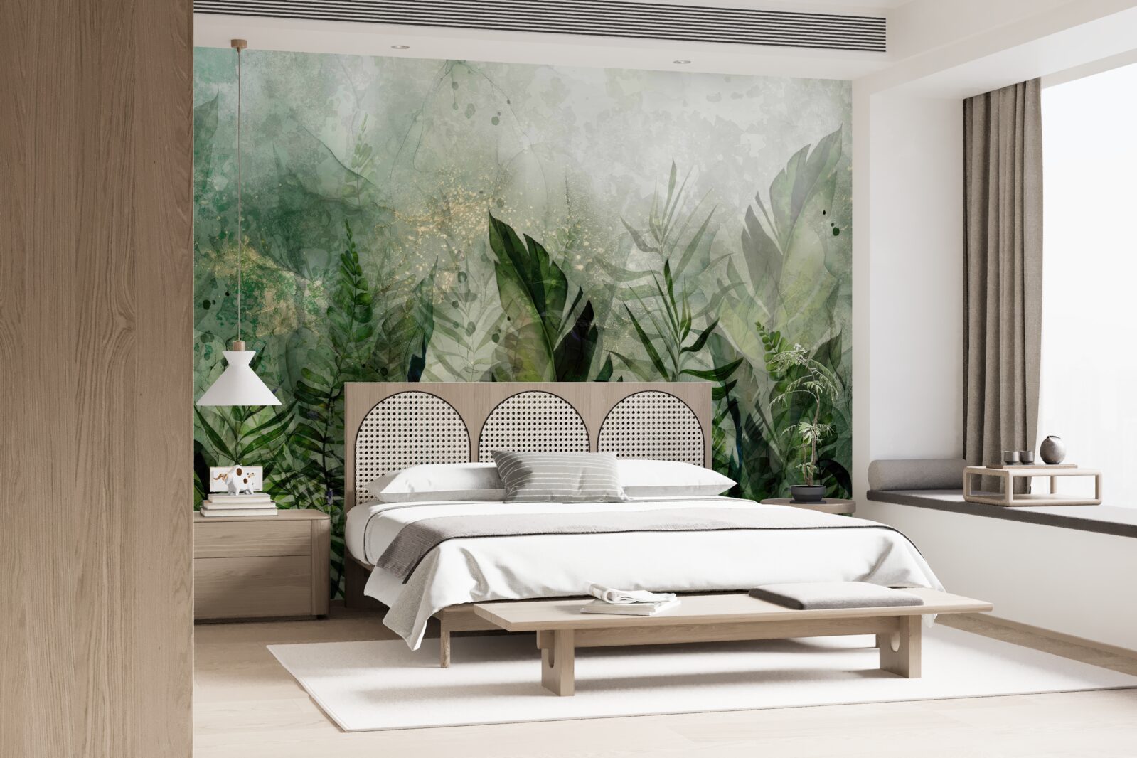 Fototapet frunze verzi într-un stil abstract