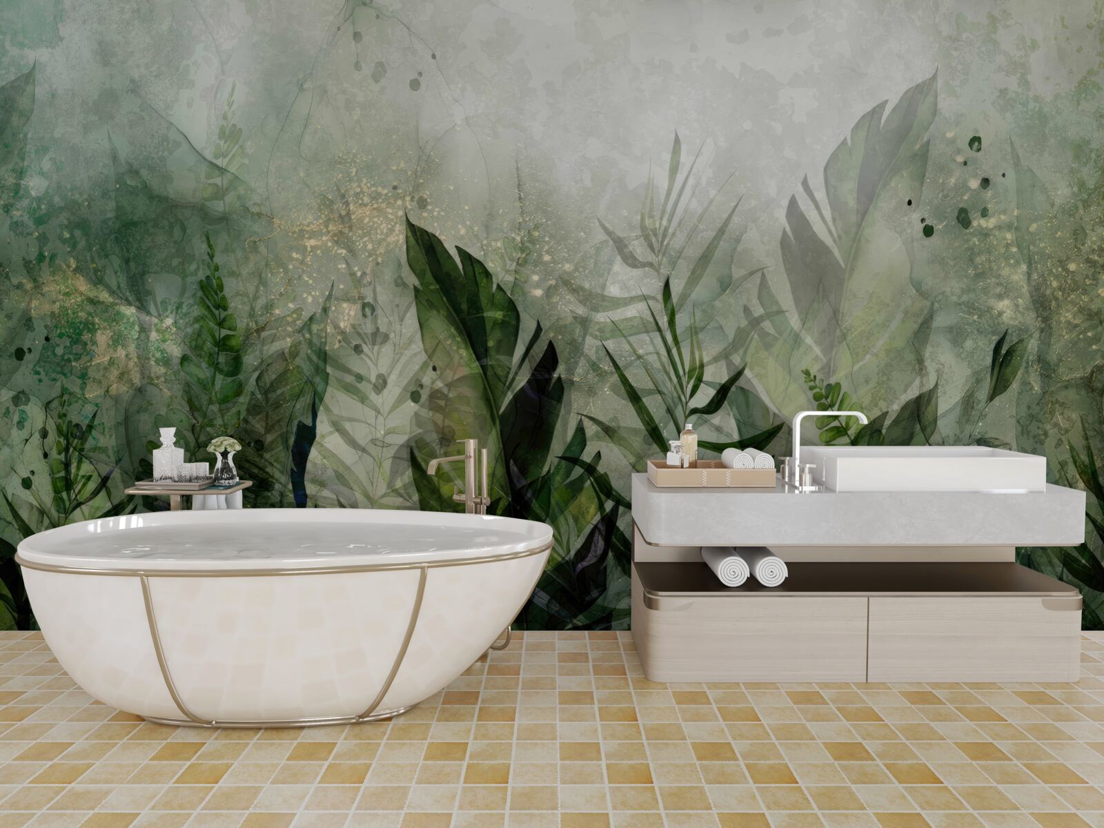 Fototapet frunze verzi într-un stil abstract