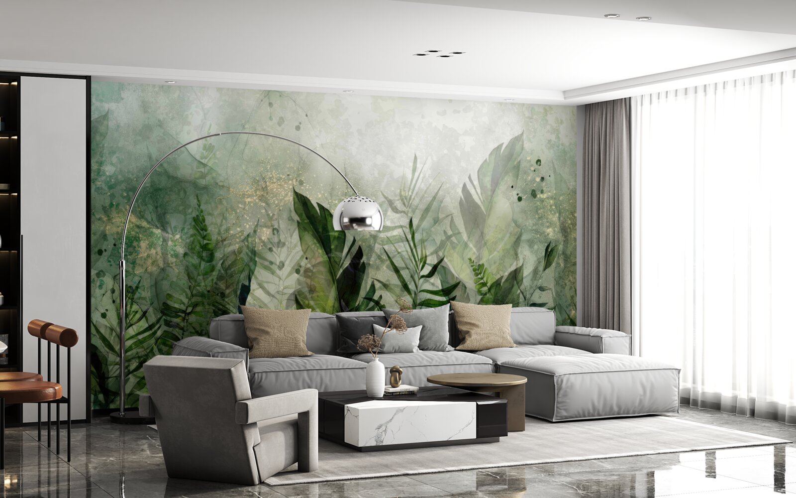 Fototapet frunze verzi într-un stil abstract