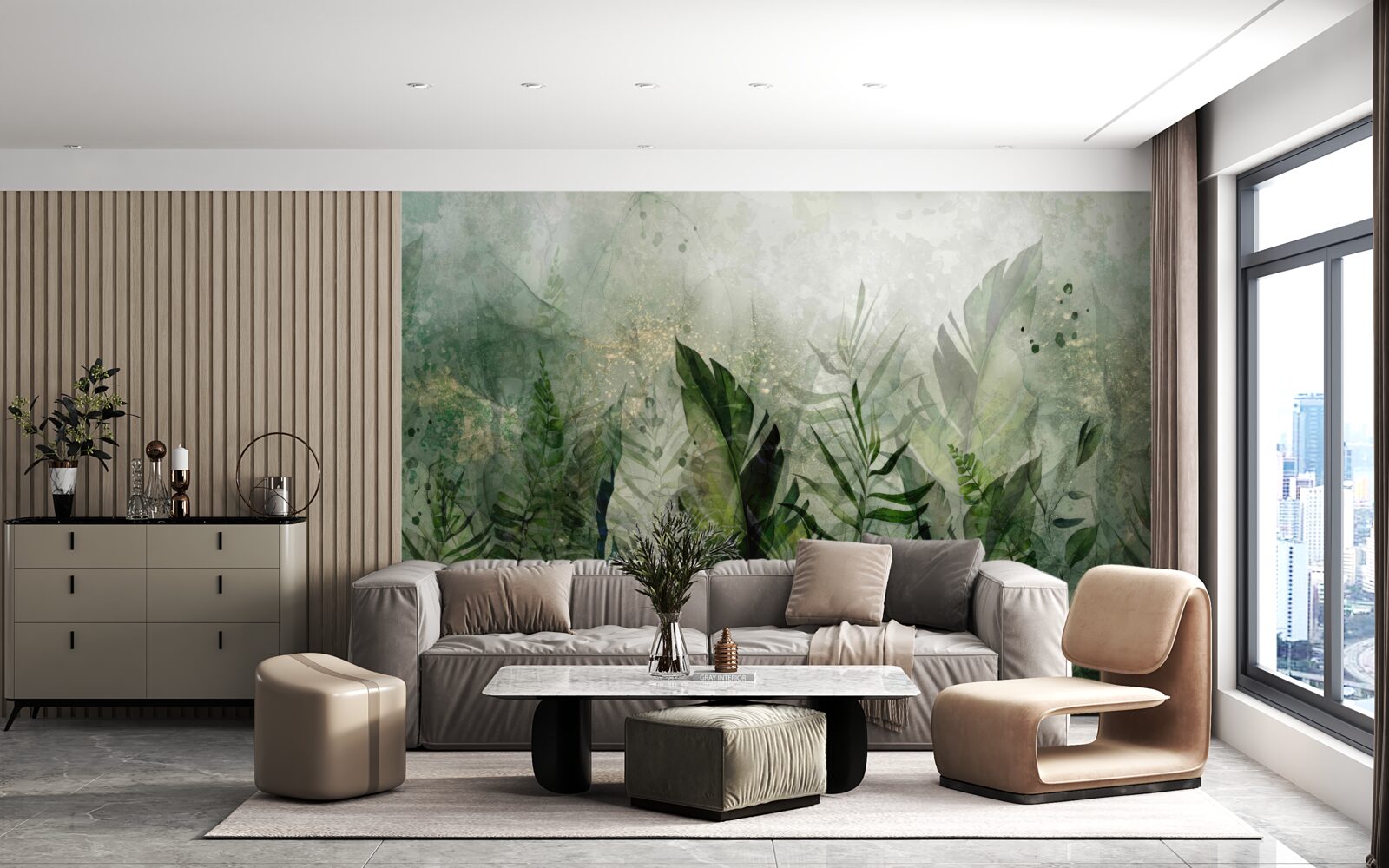 Fototapet frunze verzi într-un stil abstract