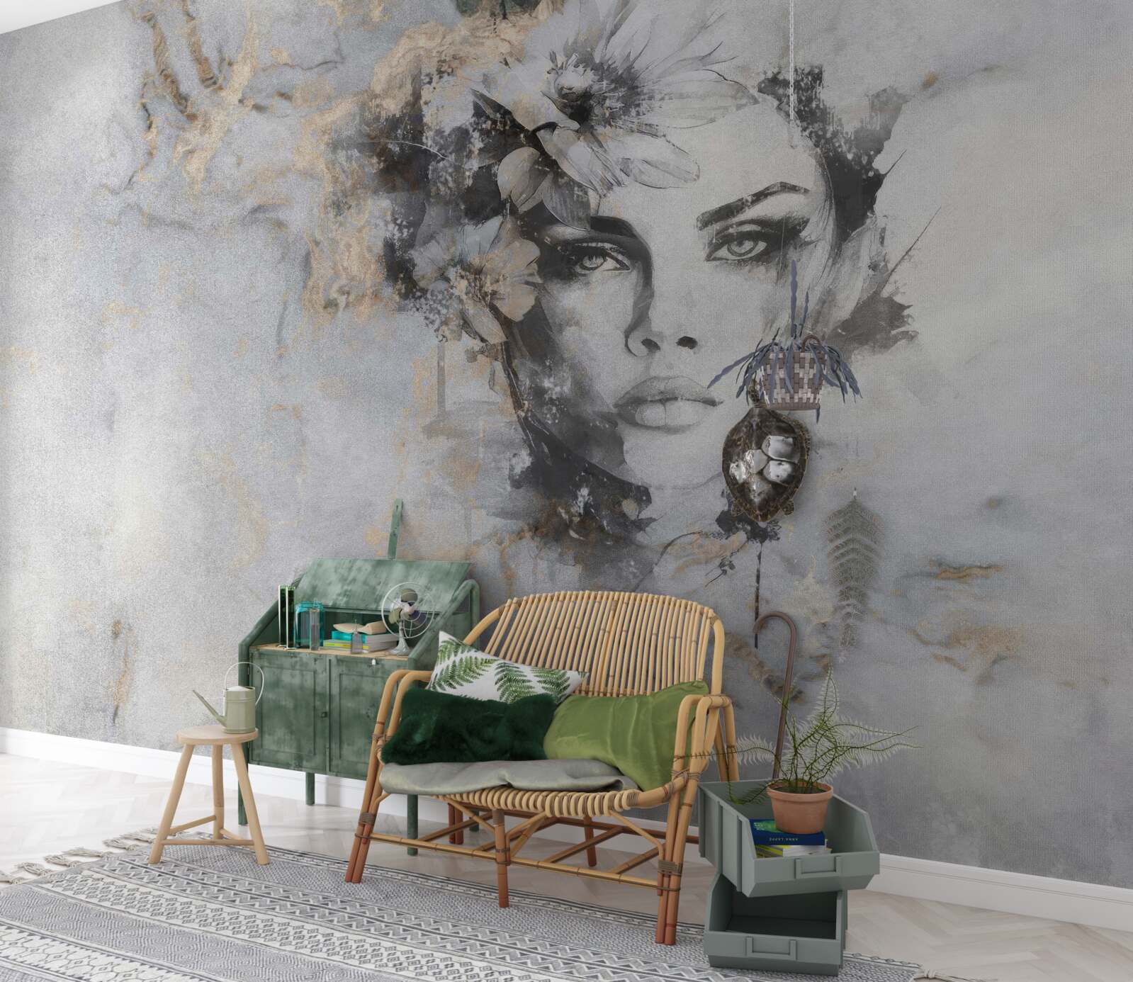 Fototapet imaginea unei fete care privește în depărtare