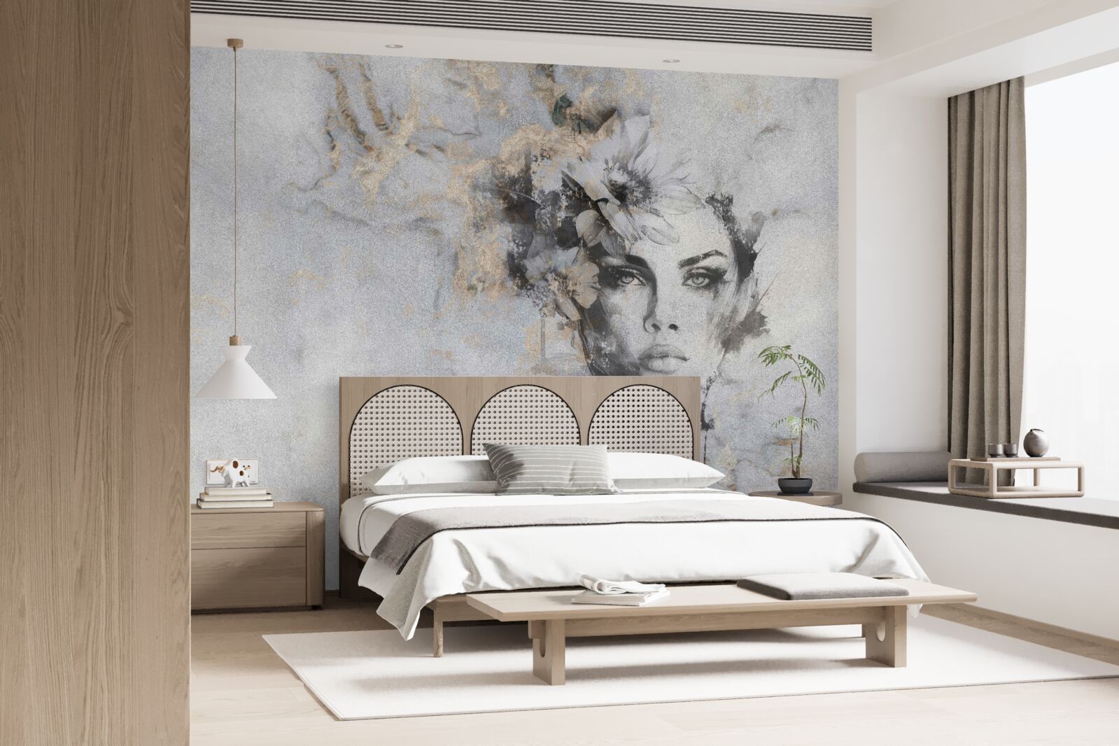 Fototapet imaginea unei fete care privește în depărtare