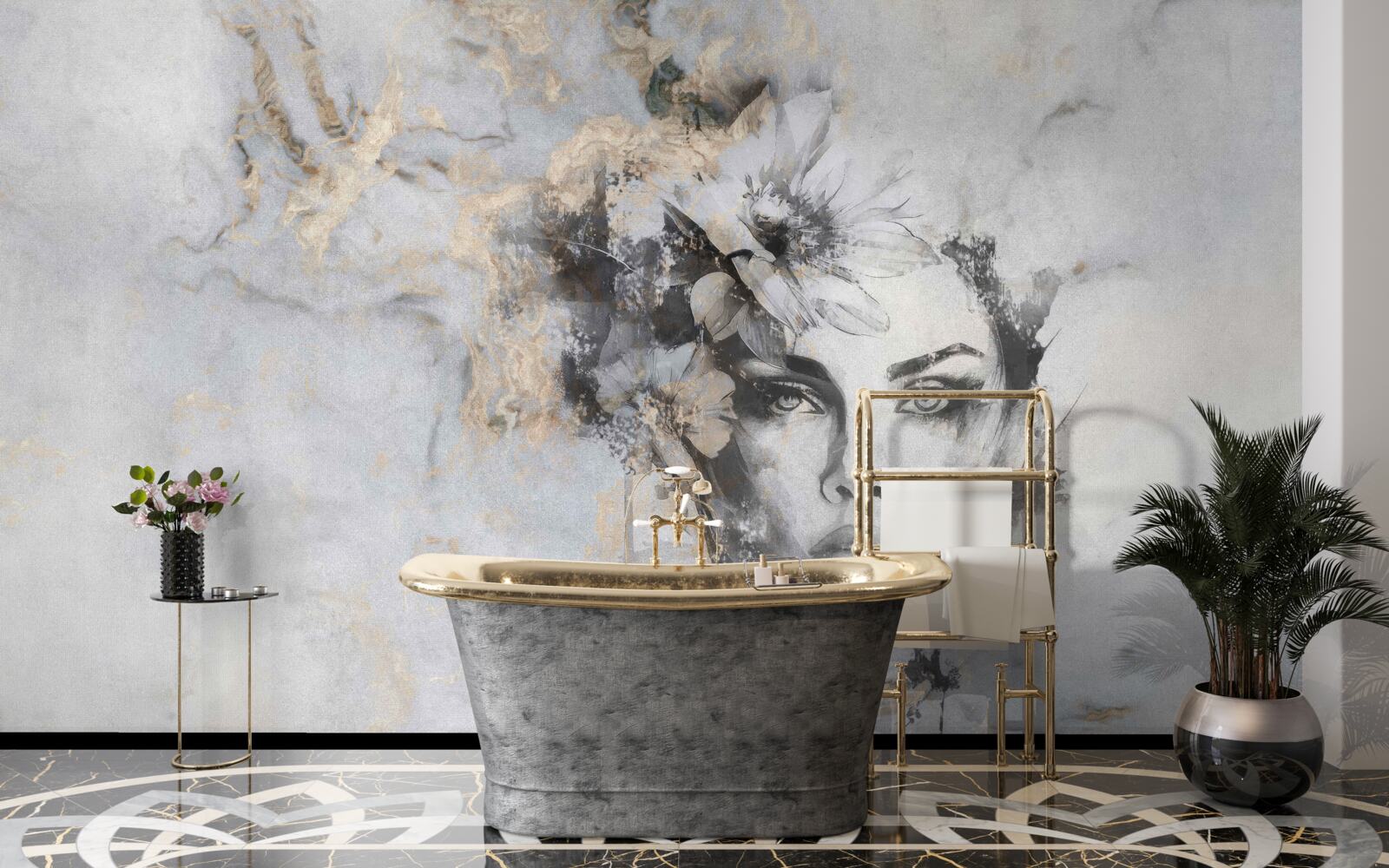 Fototapet imaginea unei fete care privește în depărtare