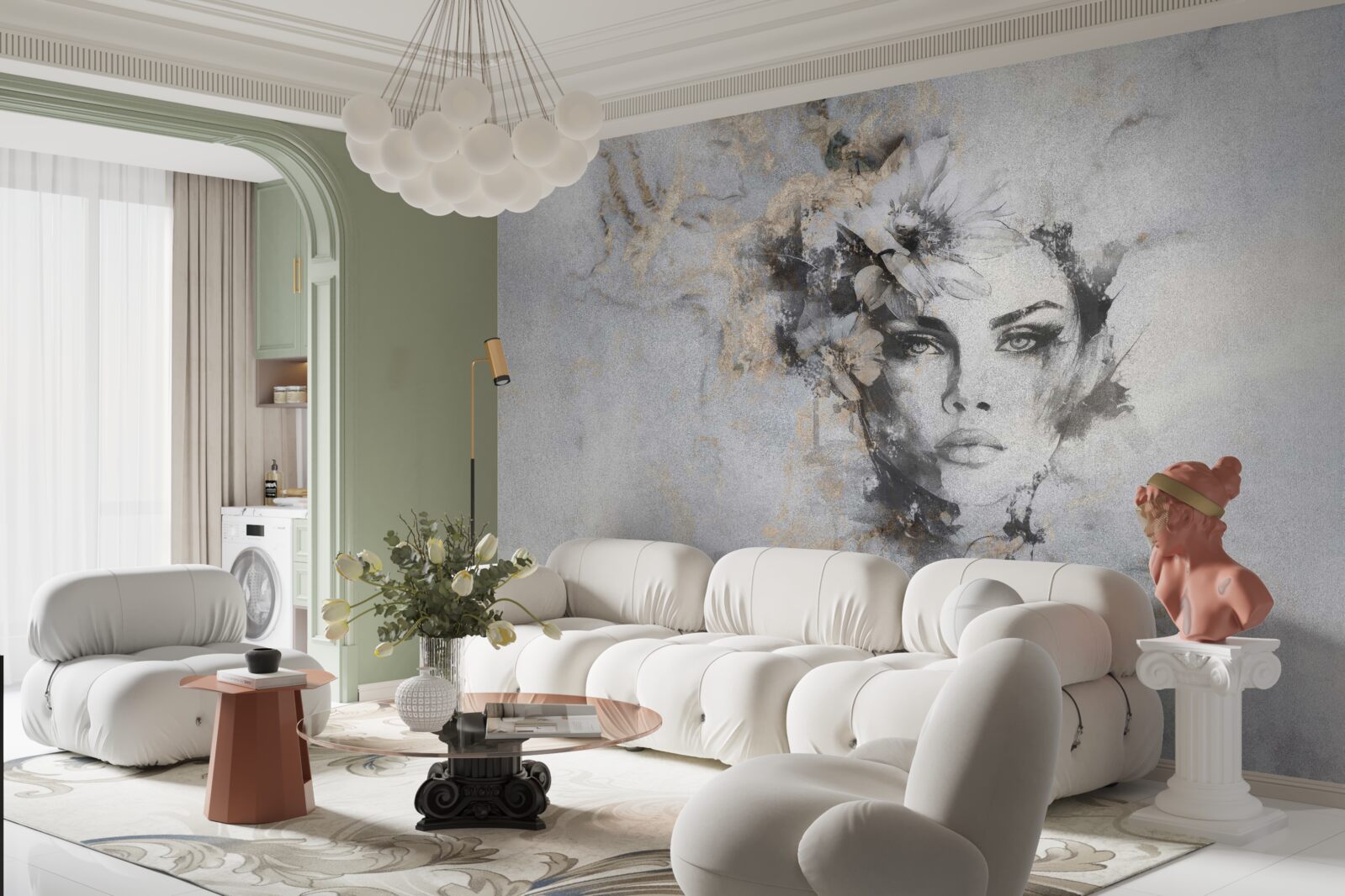 Fototapet imaginea unei fete care privește în depărtare