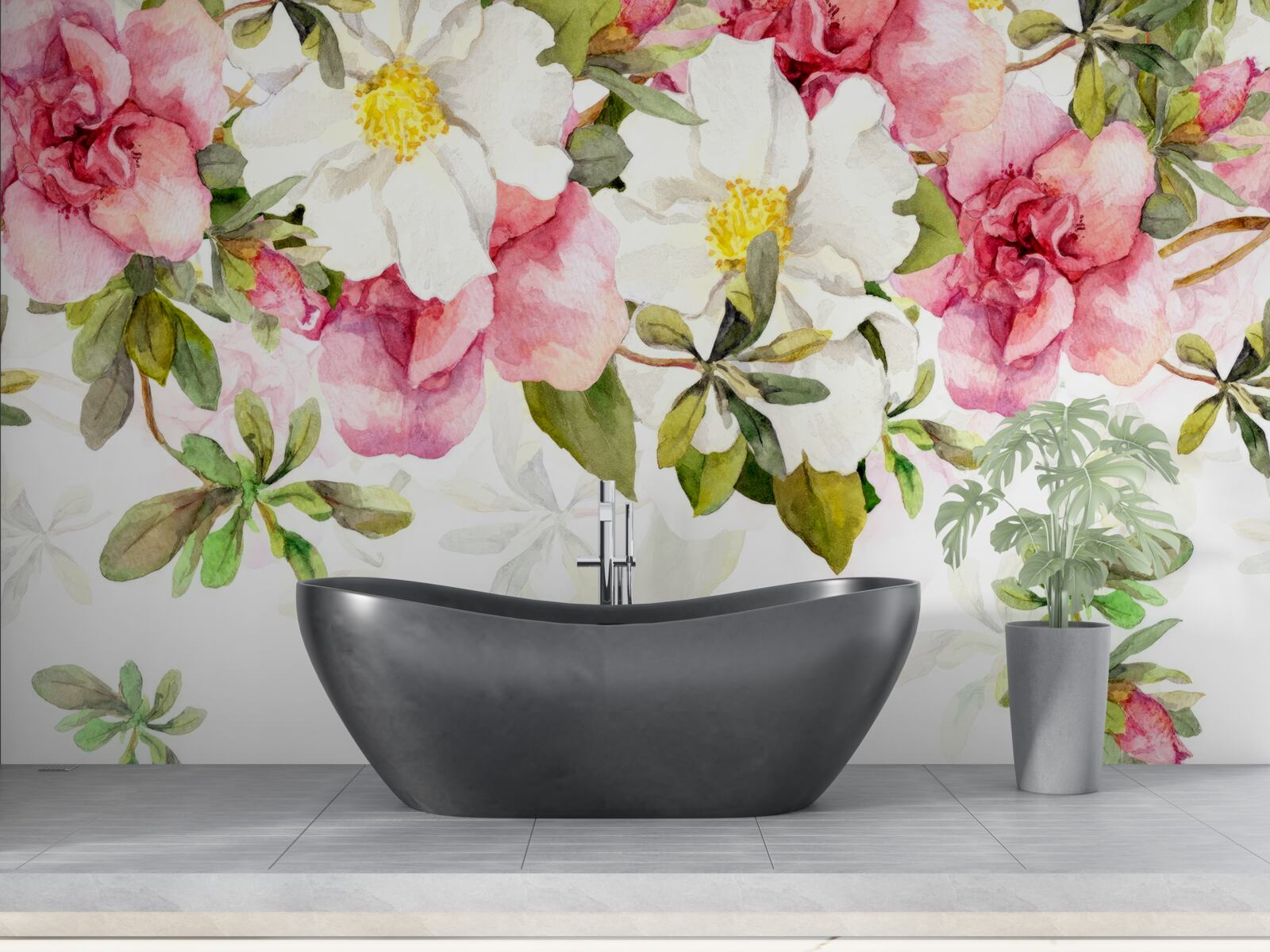 Fototapet margarete albe și trandafiri roz