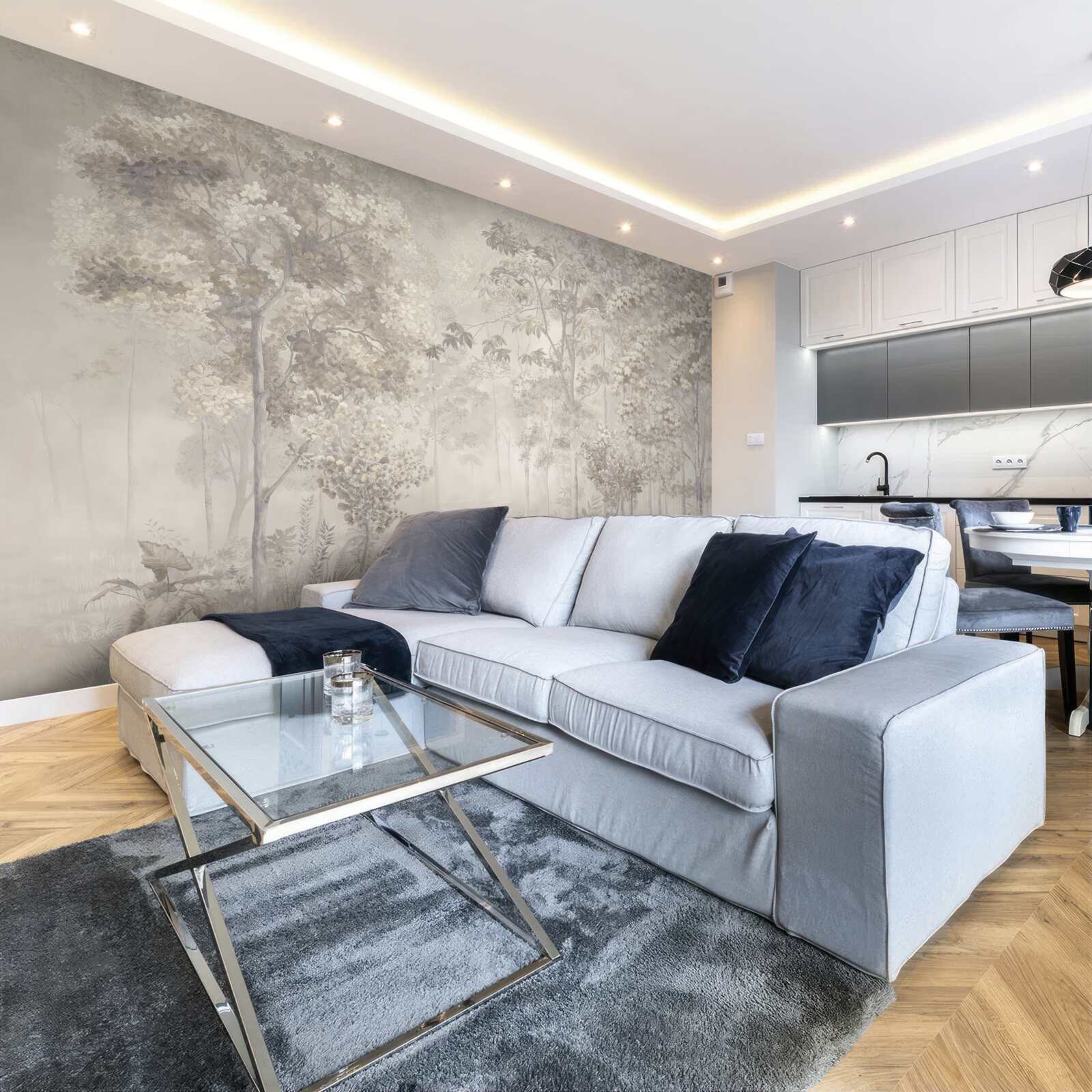 Fototapet livadă de copaci subțiri