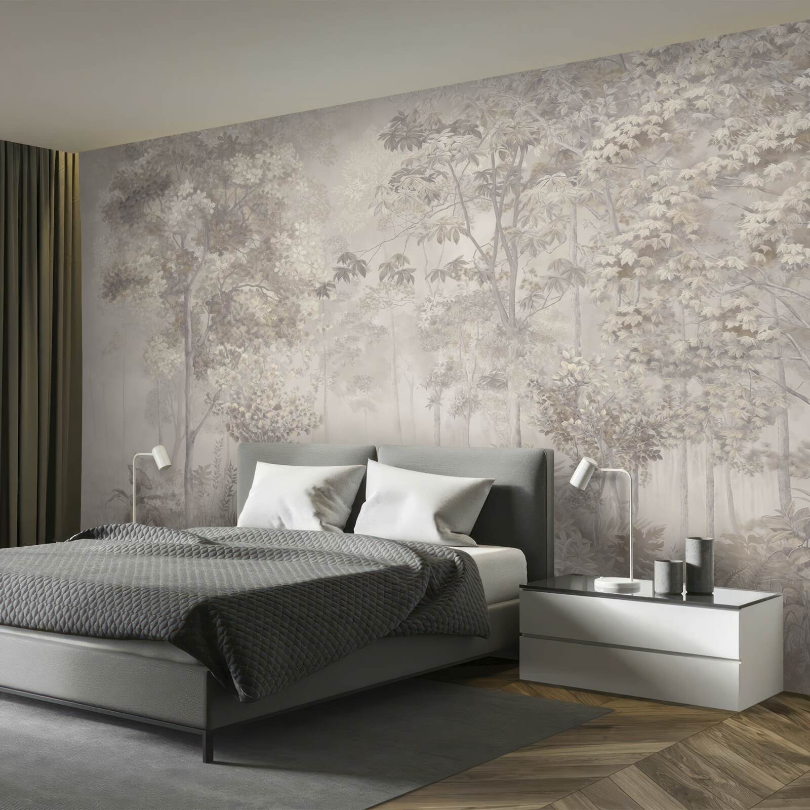 Fototapet livadă de copaci subțiri