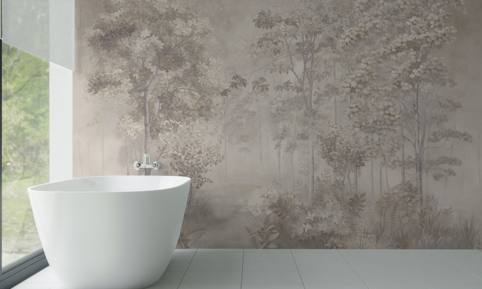 Fototapet livadă de copaci subțiri