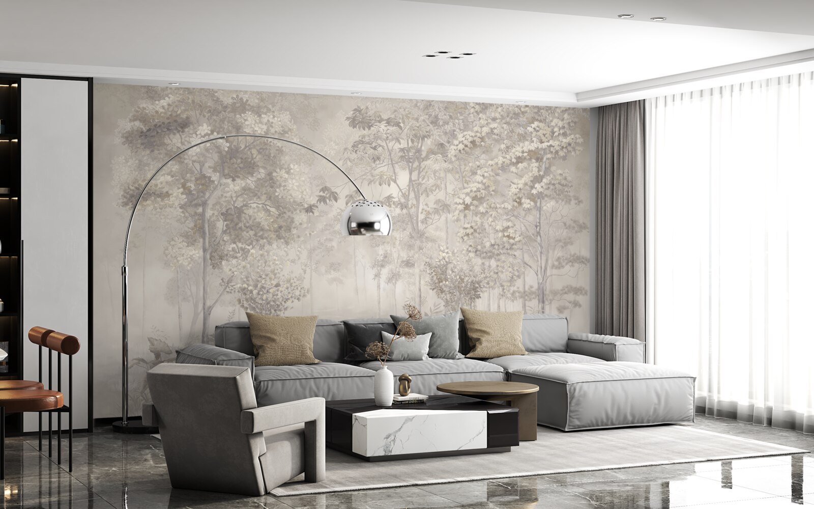 Fototapet livadă de copaci subțiri