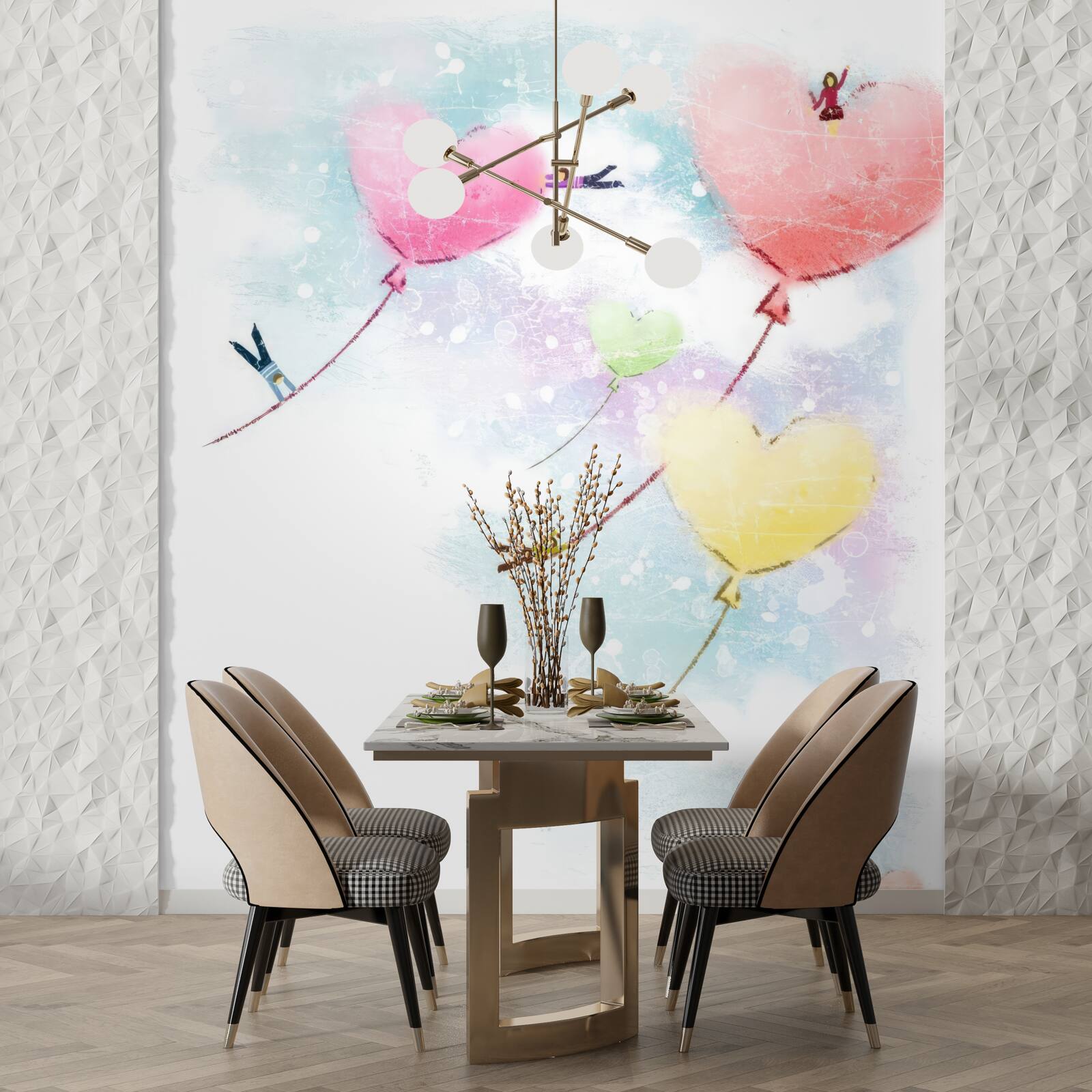 Fototapet oamenii zboară în baloane în formă de inimă