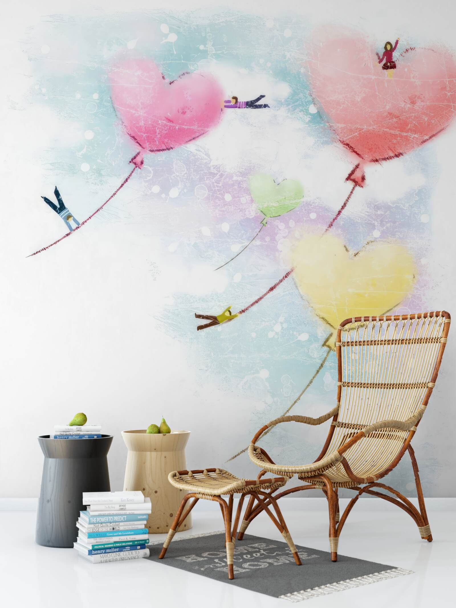 Fototapet oamenii zboară în baloane în formă de inimă