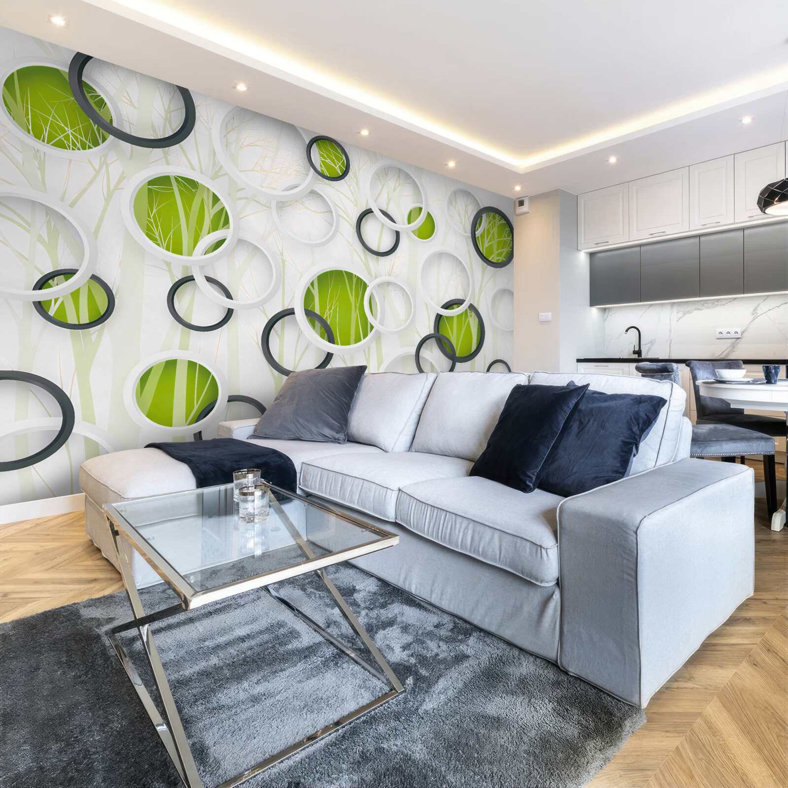 Fototapet jante albe și negre cu o nuanță de verde