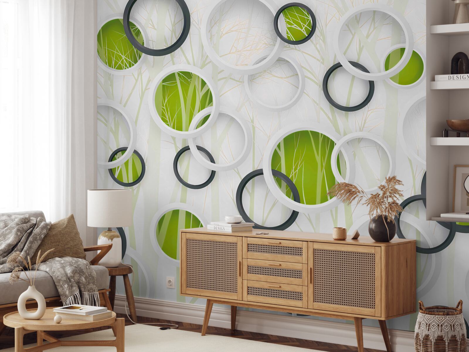 Fototapet jante albe și negre cu o nuanță de verde