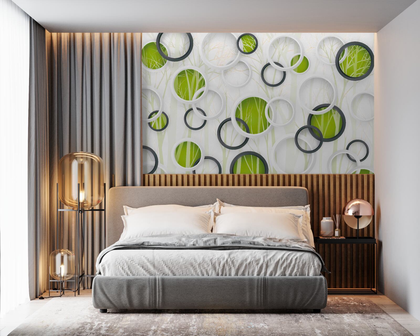 Fototapet jante albe și negre cu o nuanță de verde