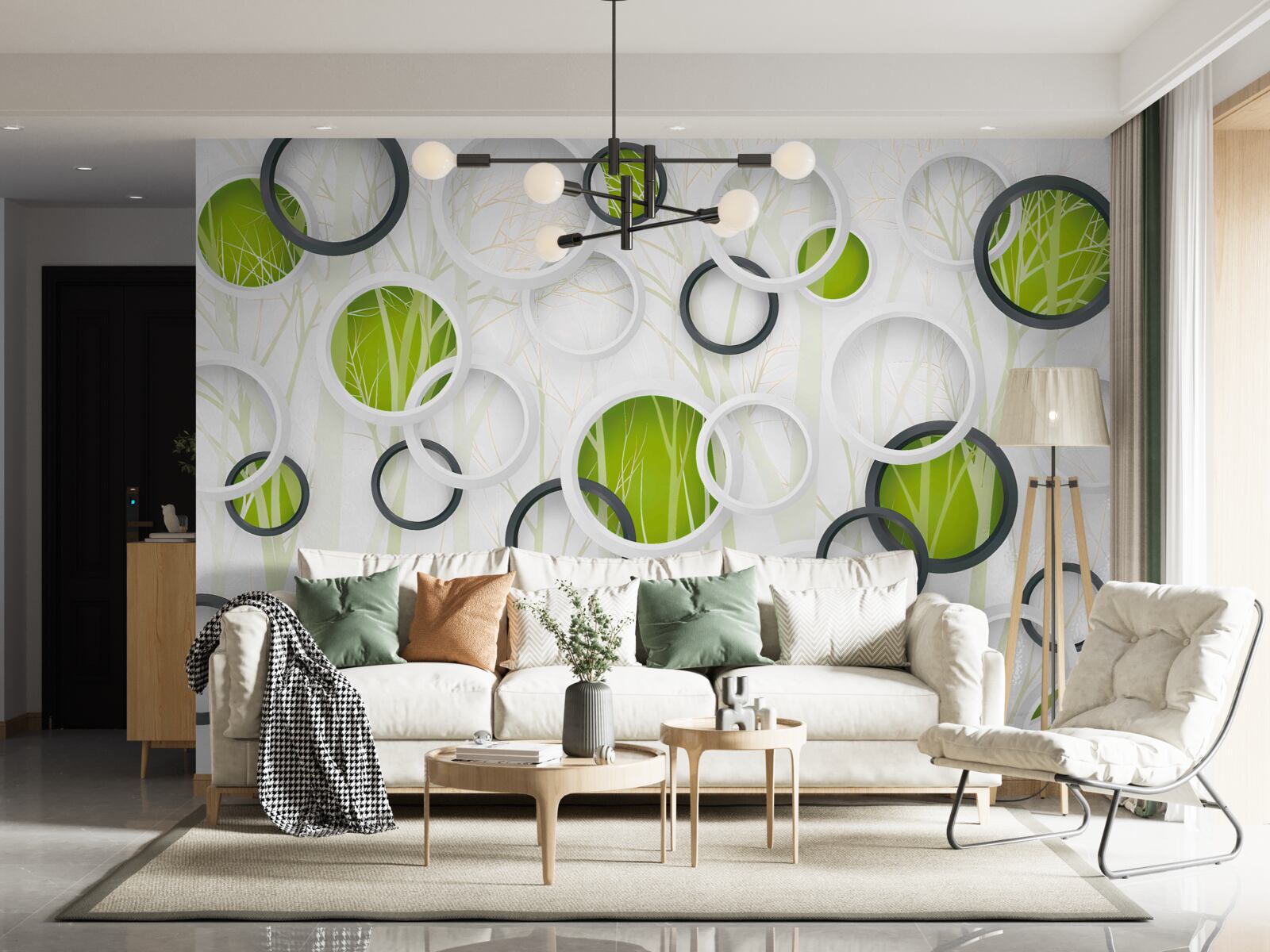 Fototapet jante albe și negre cu o nuanță de verde