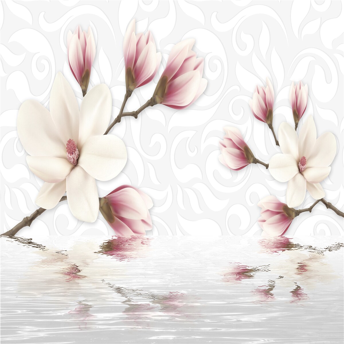 Fototapet există flori albe și roz lângă apă
