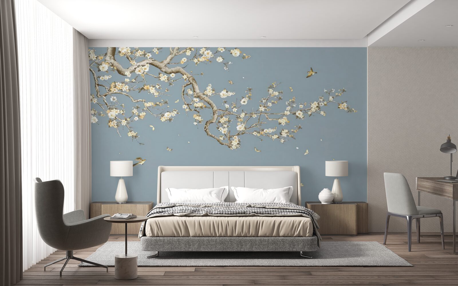 Fototapet trunchi cu flori mici