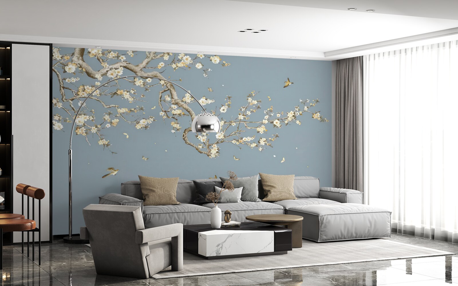 Fototapet trunchi cu flori mici