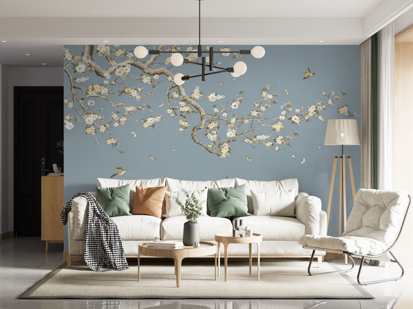 Fototapet trunchi cu flori mici