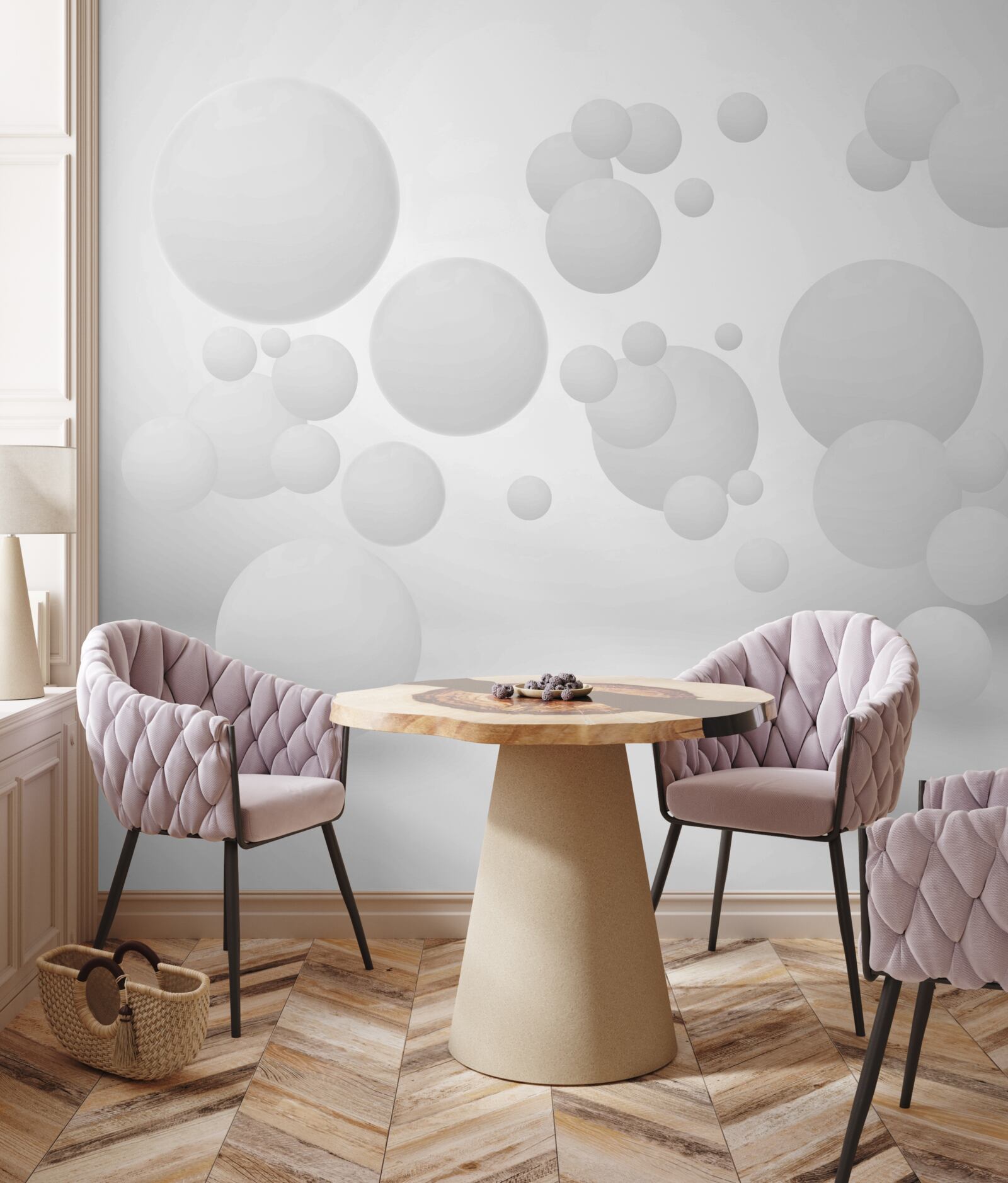 Fototapet cercuri albe de diferite mărimi