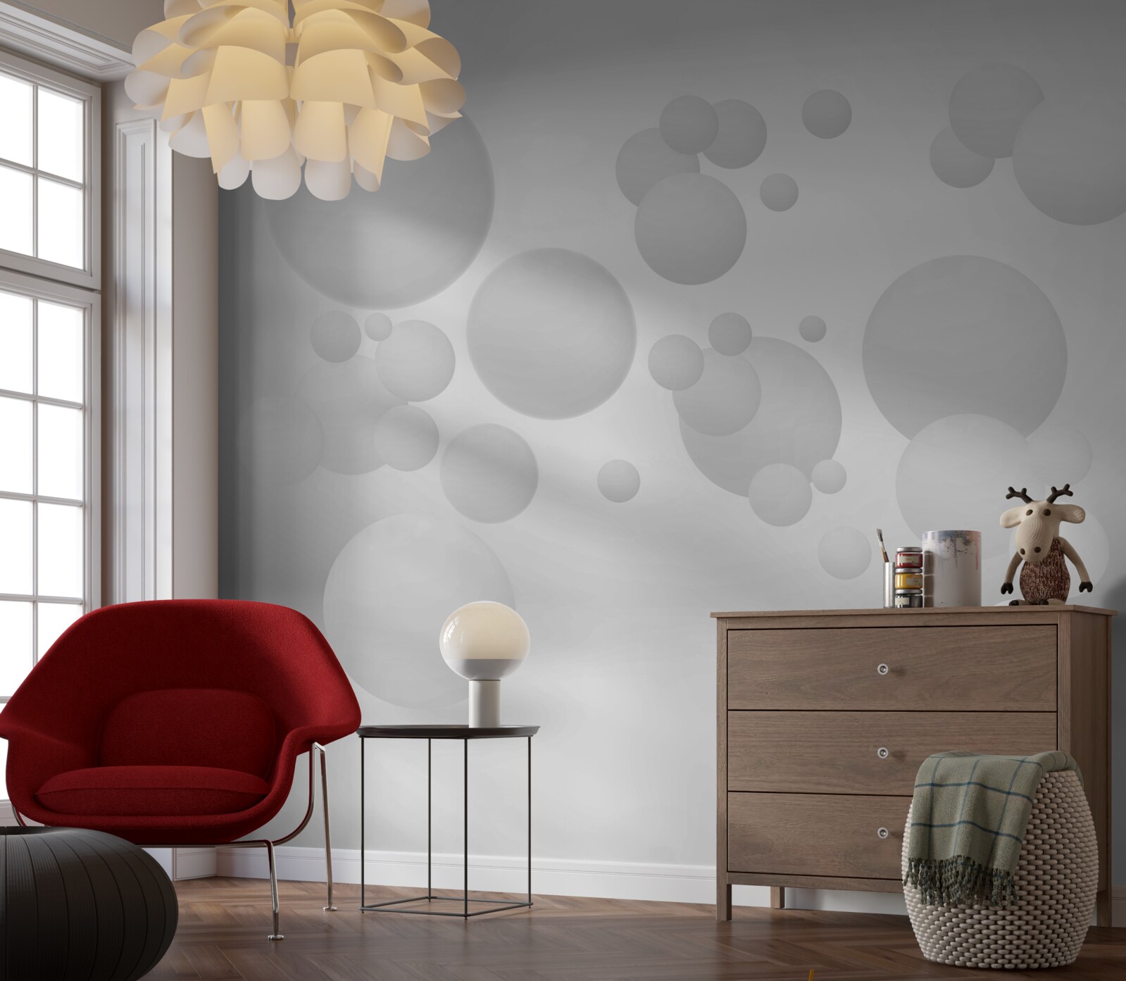 Fototapet cercuri albe de diferite mărimi