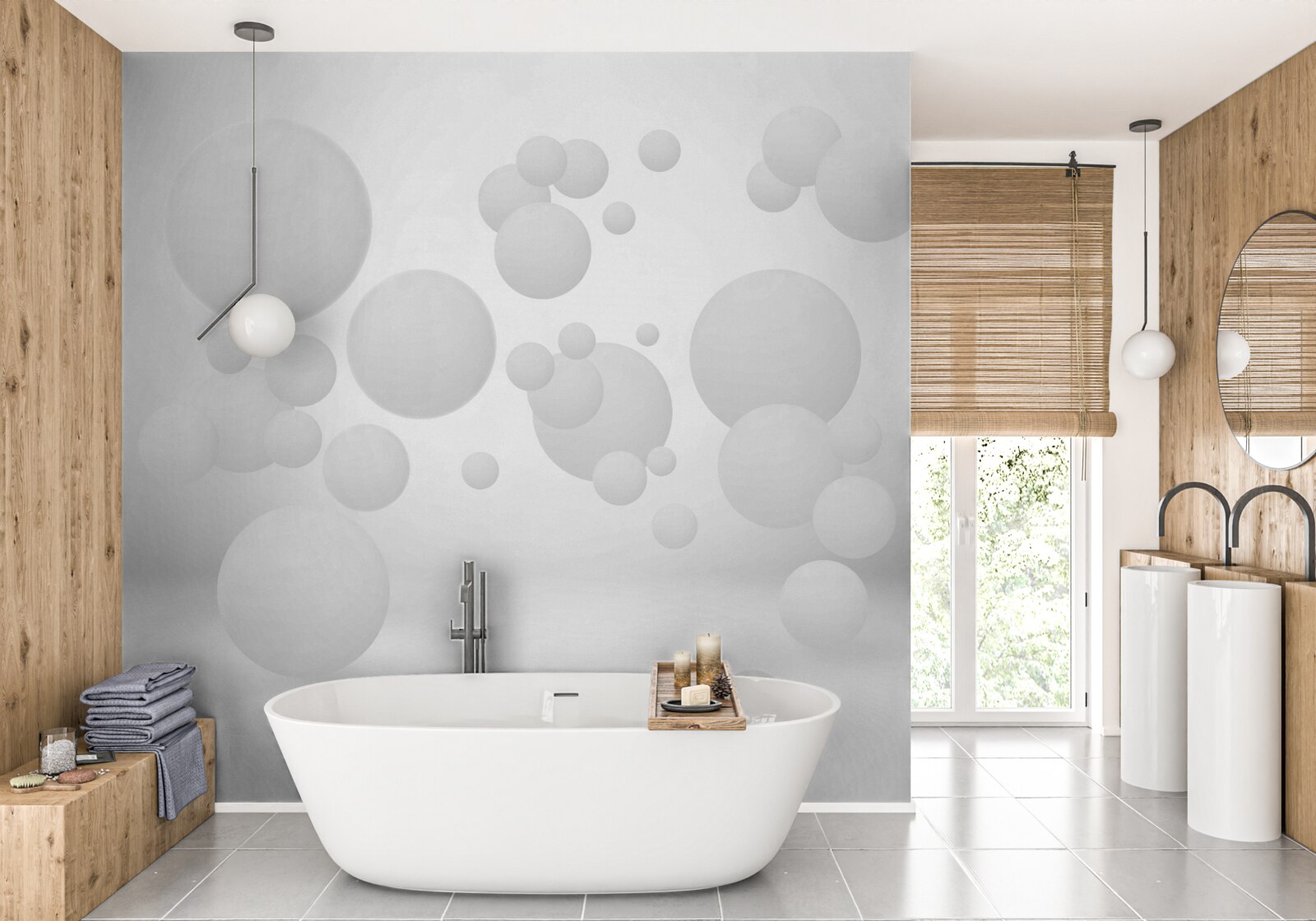 Fototapet cercuri albe de diferite mărimi