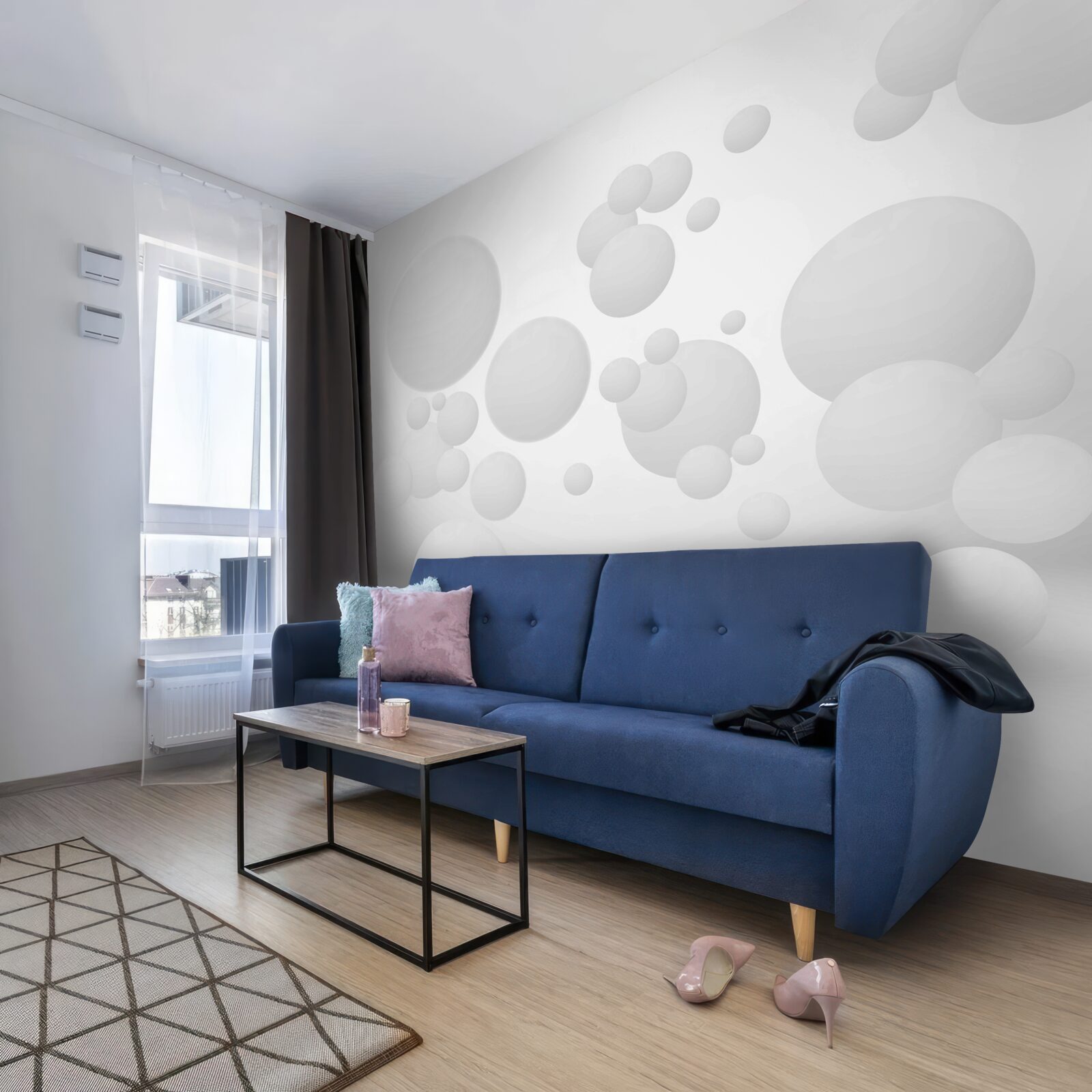 Fototapet cercuri albe de diferite mărimi