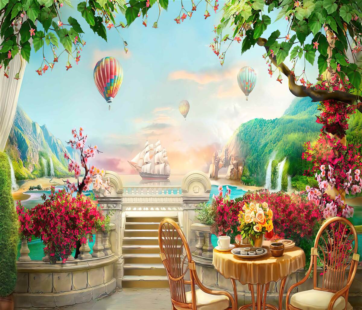 Fototapet masa de dimineață în aer liber cu o priveliște magnifică