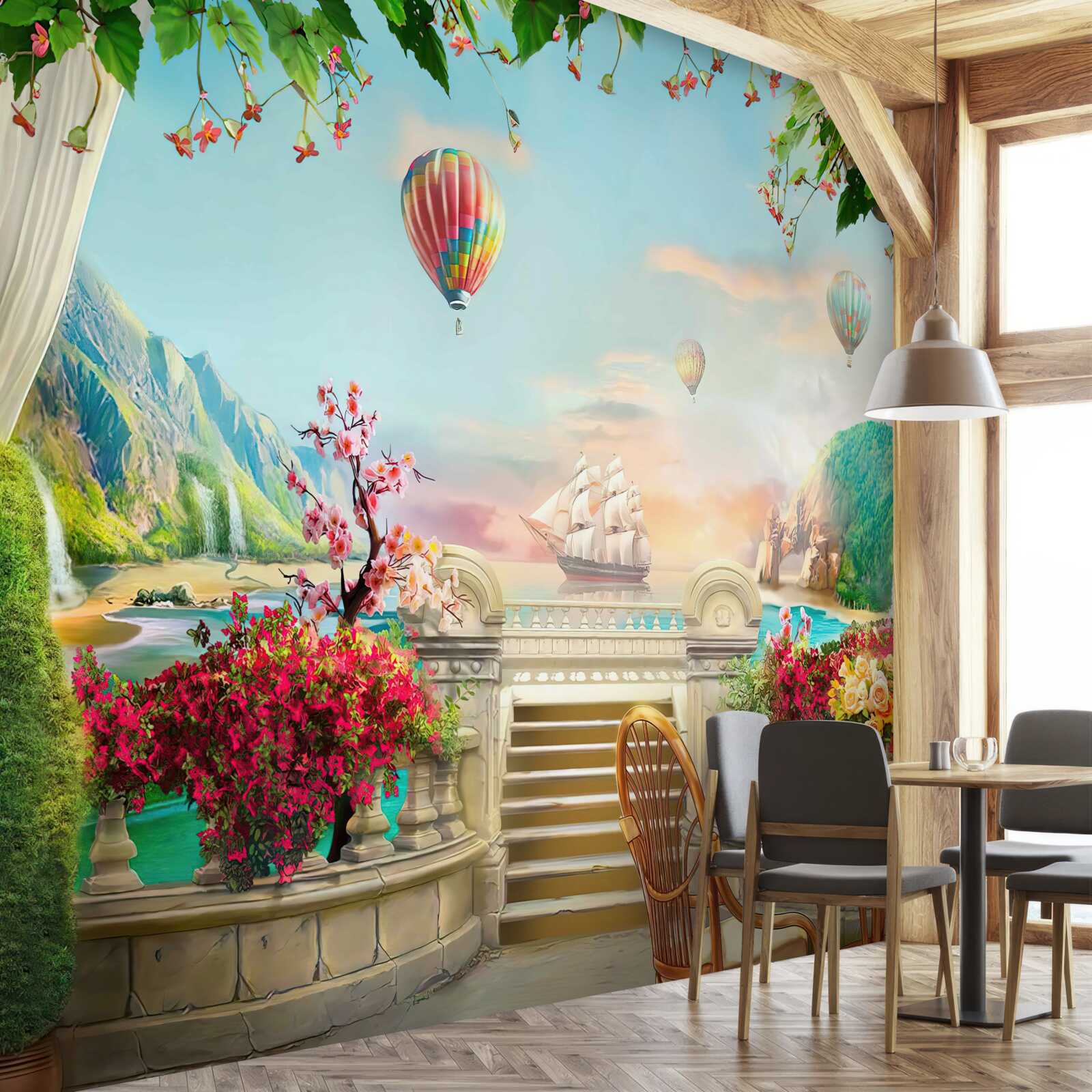 Fototapet masa de dimineață în aer liber cu o priveliște magnifică