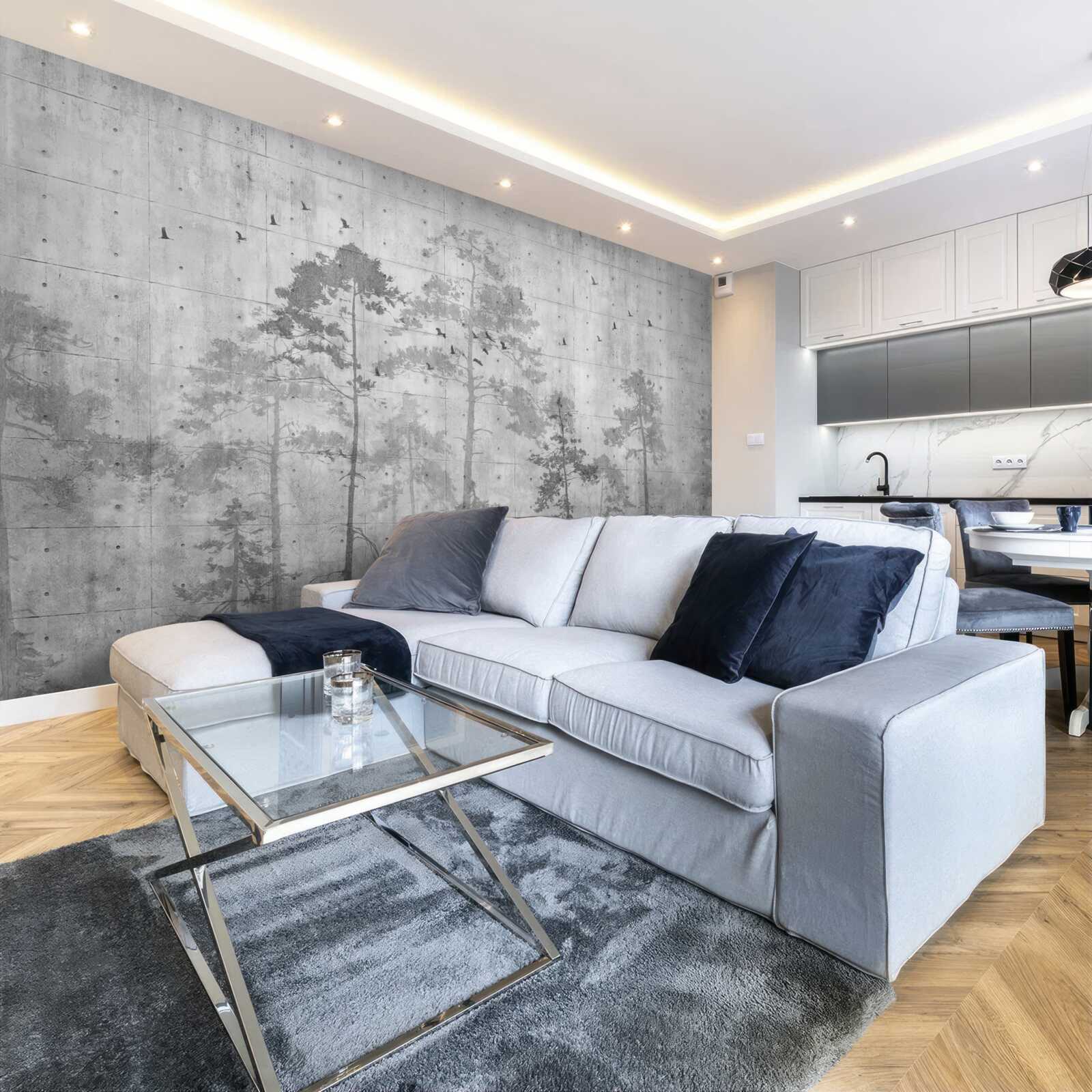 Fototapet pădure în alb și negru