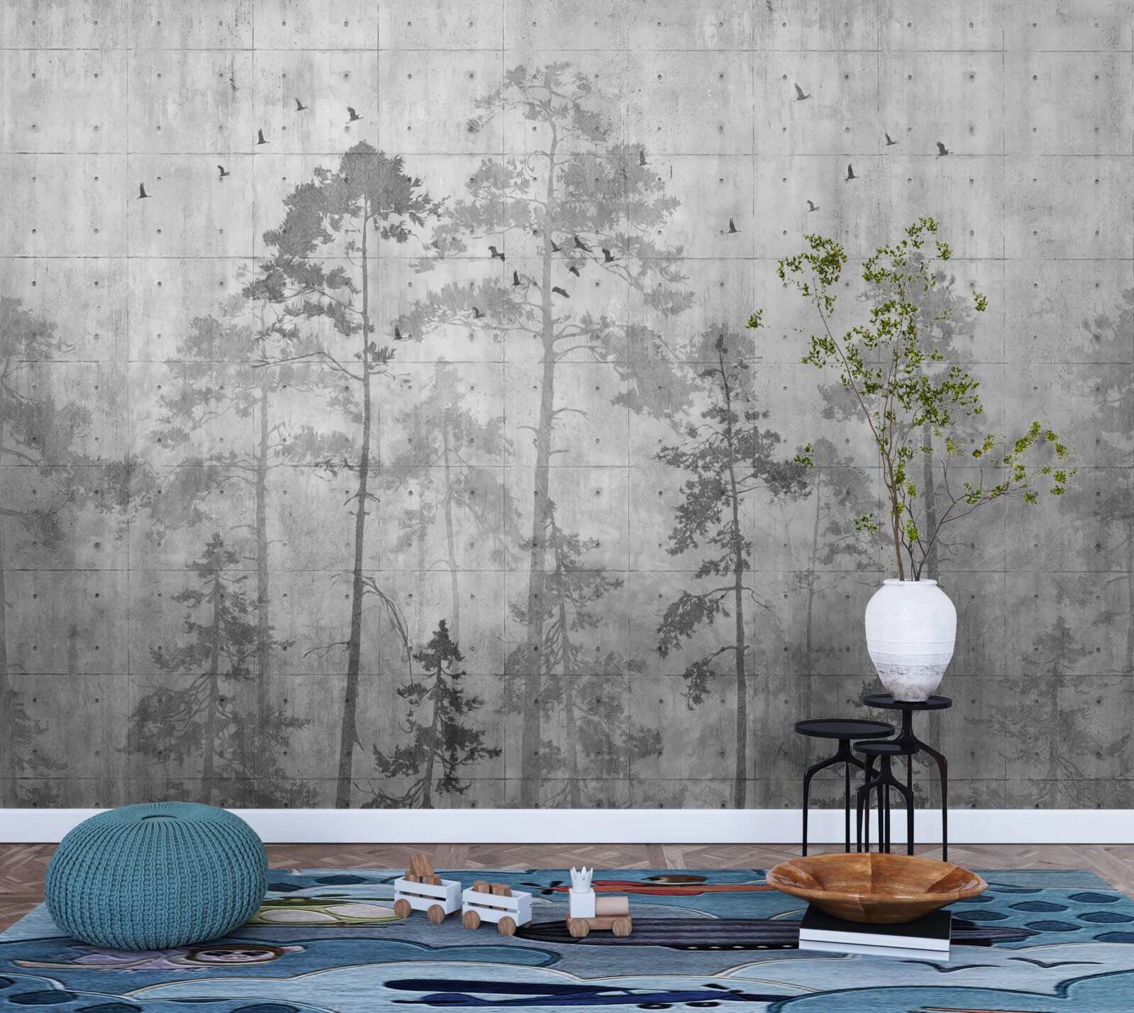 Fototapet pădure în alb și negru