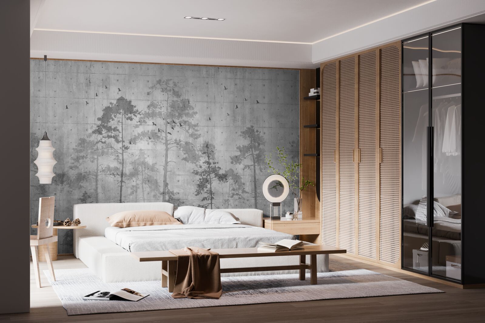 Fototapet pădure în alb și negru