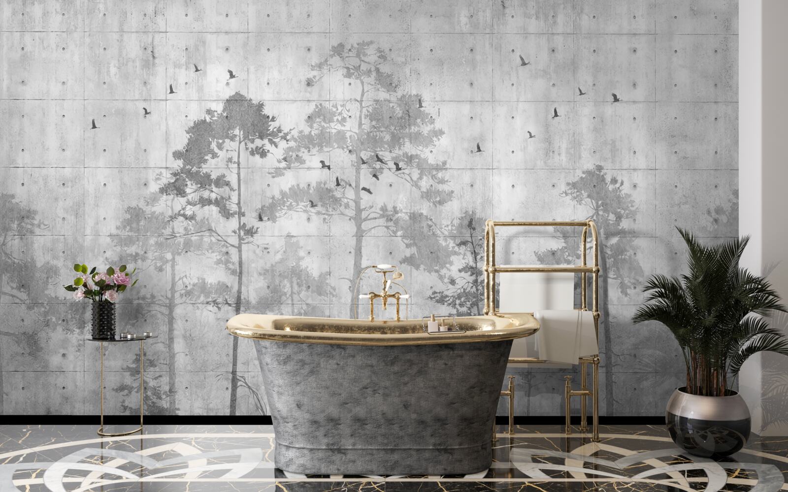 Fototapet pădure în alb și negru