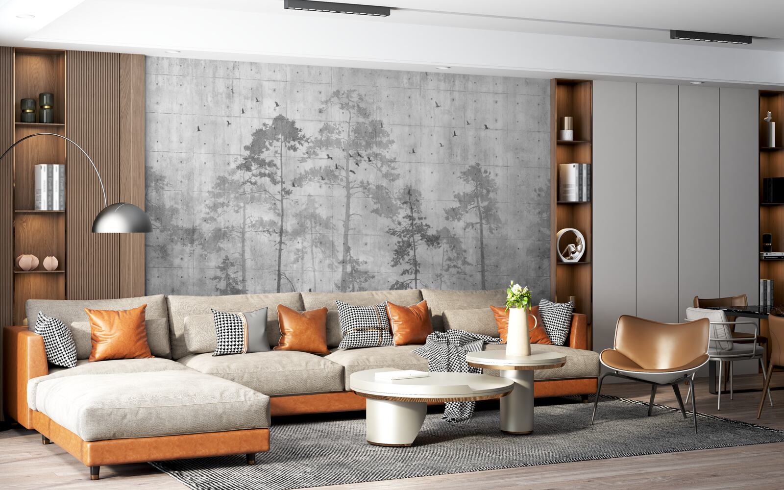 Fototapet pădure în alb și negru