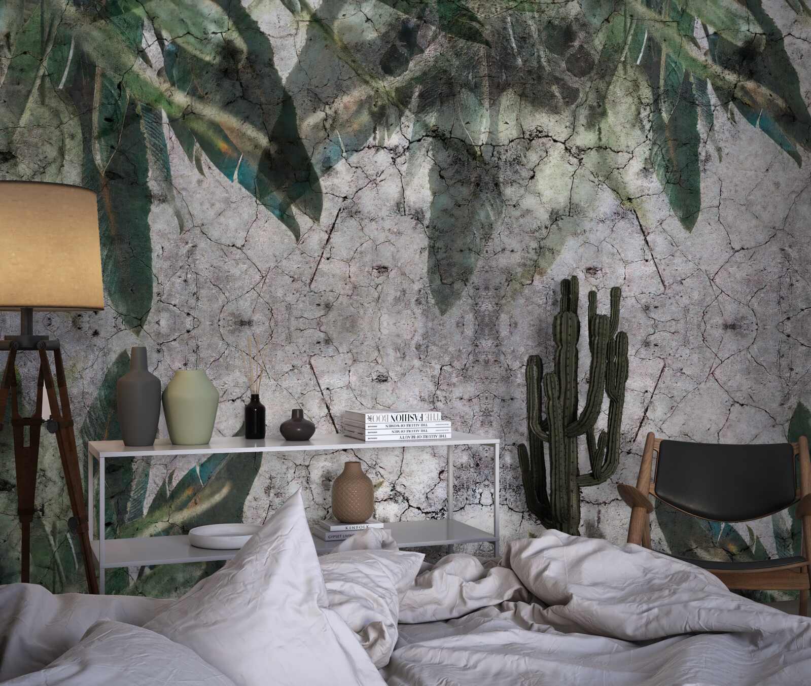 Fototapet Perete cu frunze face beton