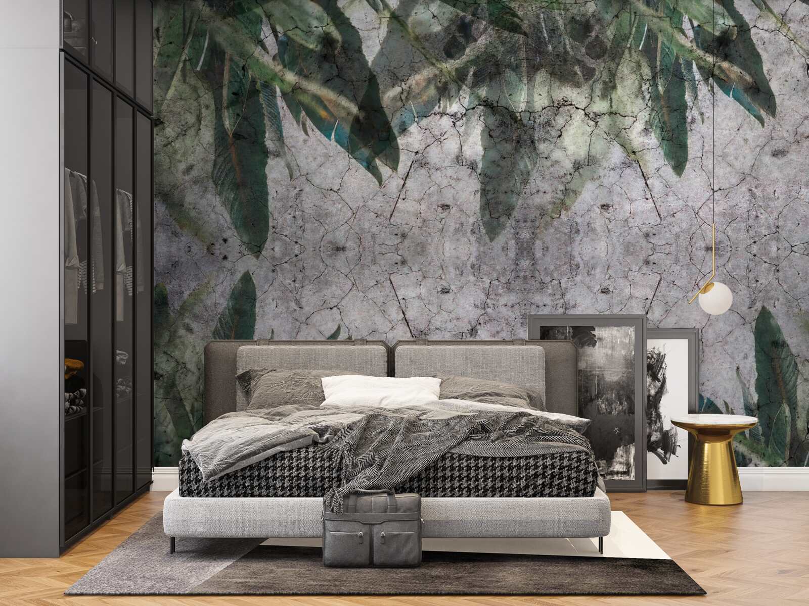 Fototapet Perete cu frunze face beton