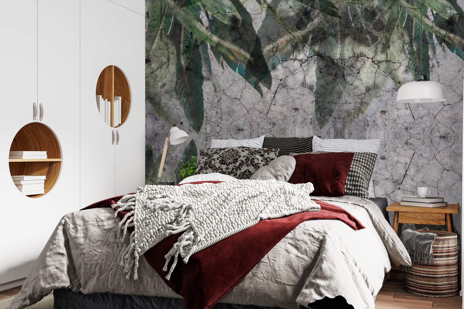 Fototapet Perete cu frunze face beton