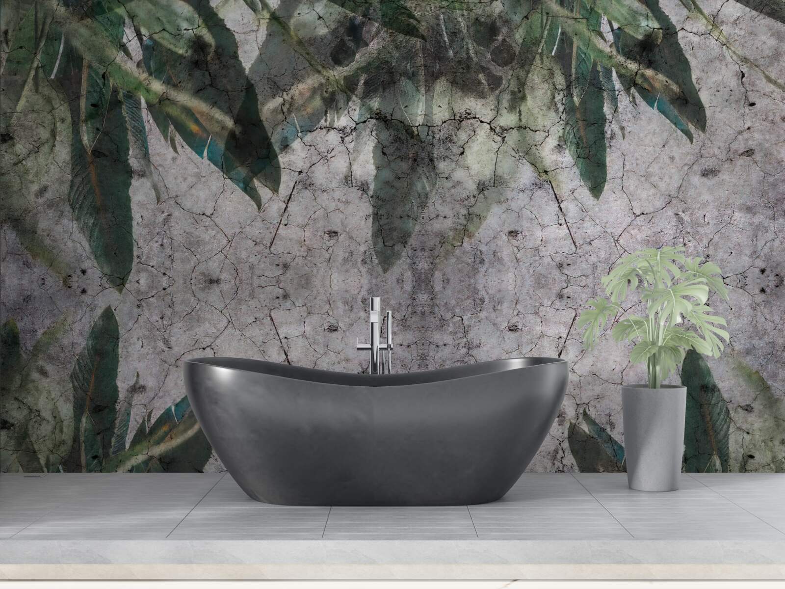 Fototapet Perete cu frunze face beton