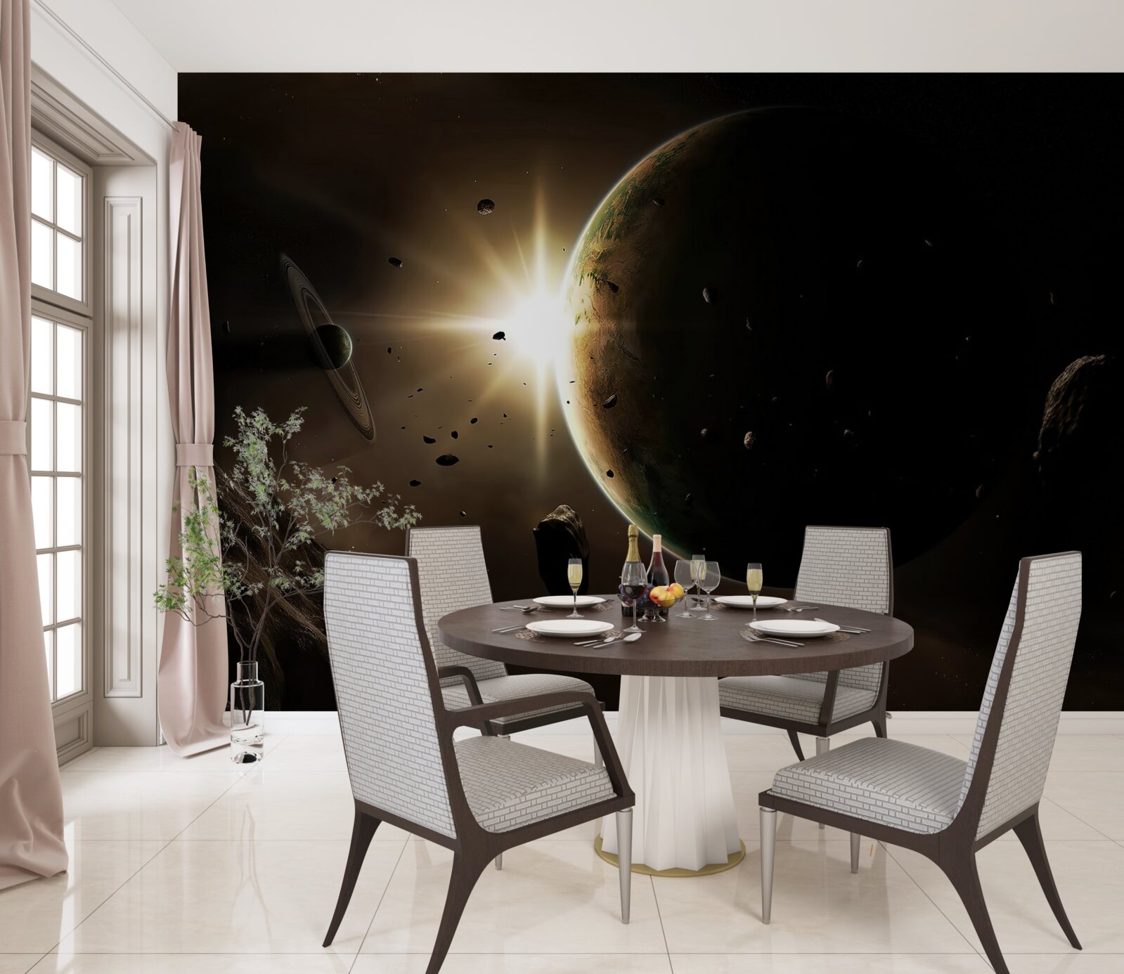 Fototapet planete și comete care trec în viteză